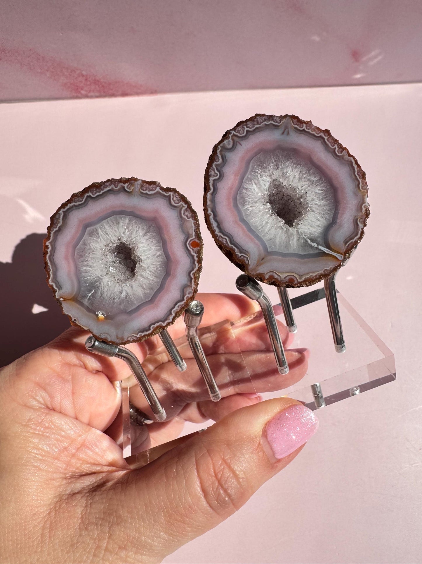 Pink Ombré and Blue Zhanguo Agate Specimen - Sparkly Druzy Center!