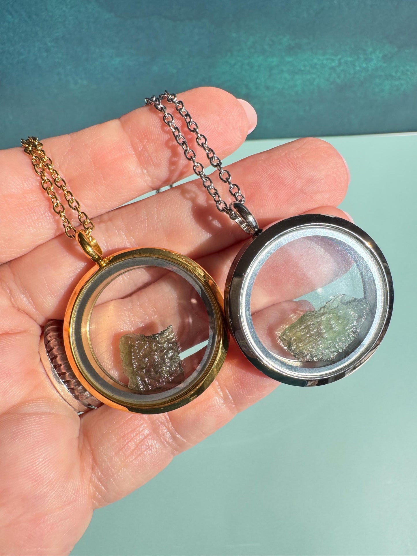 Raw Moldavite with Locket Necklace - You Choose Gold or Silver