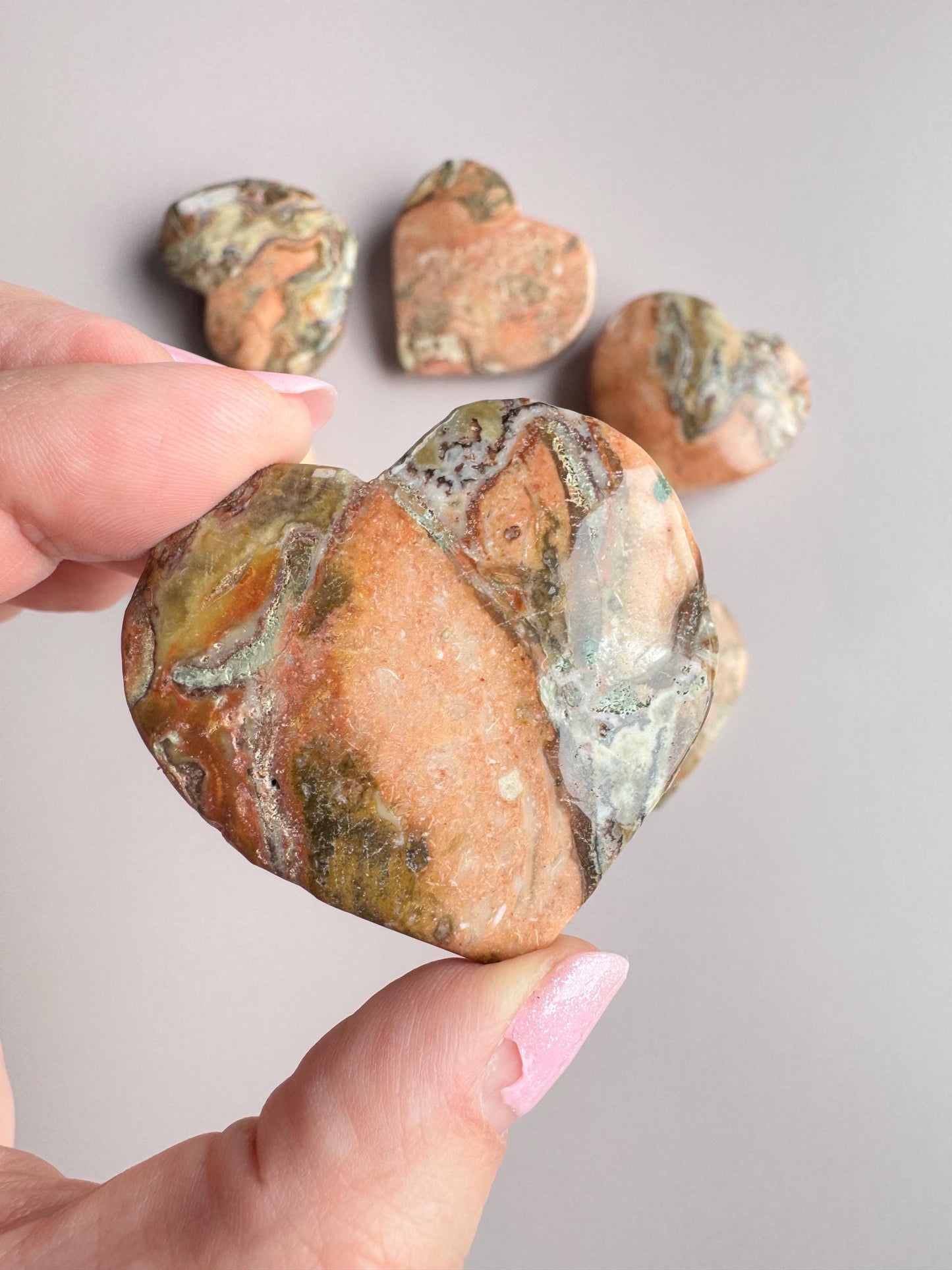 Peach Jasper Puffy Heart Carvings