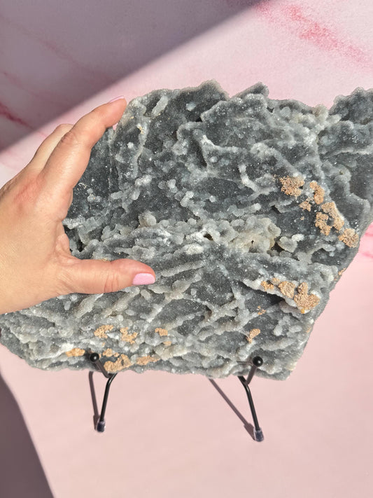 Gray Druzy Chalcedony Statement Piece (10") ITEM C - Includes Display Easel