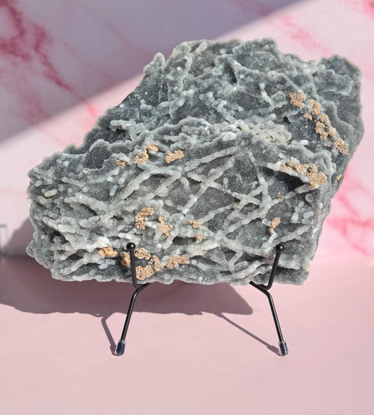 Gray Druzy Chalcedony Statement Piece (10") ITEM C - Includes Display Easel