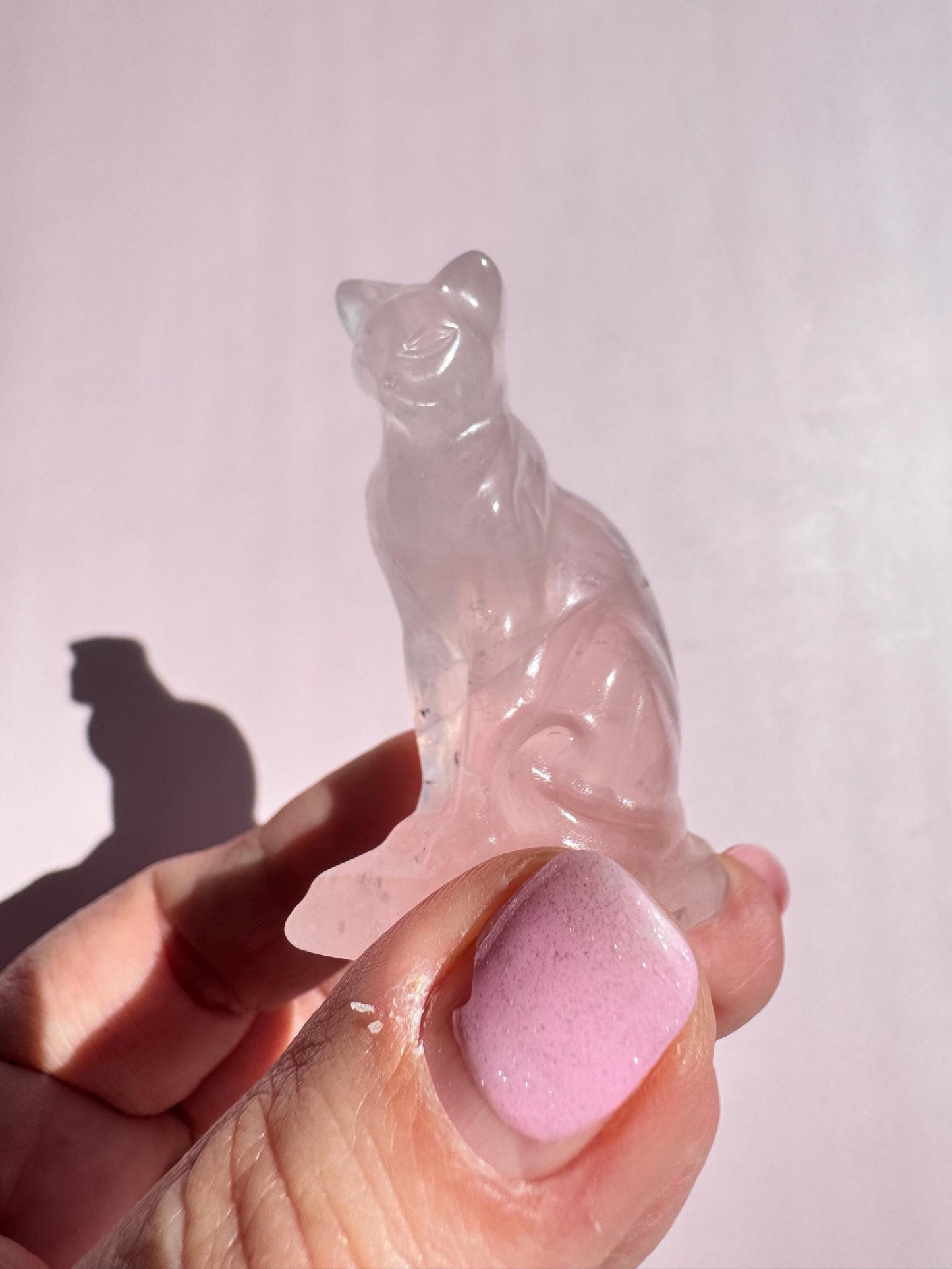 Rose Quartz Sphinx Cat Carving, Pink Crystal Kitty, Crystal Gift