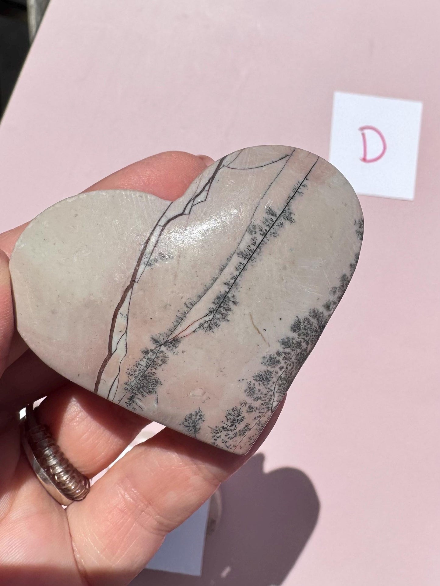 Dendritic Pink Jasper Heart Carvings - YOU CHOOSE