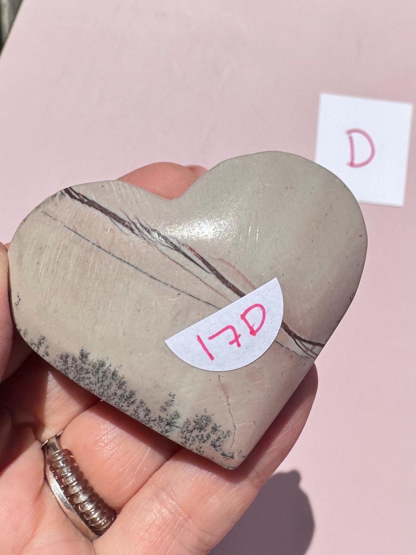 Dendritic Pink Jasper Heart Carvings - YOU CHOOSE