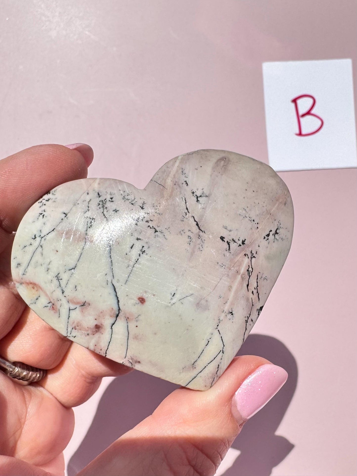 Dendritic Pink Jasper Heart Carvings - YOU CHOOSE
