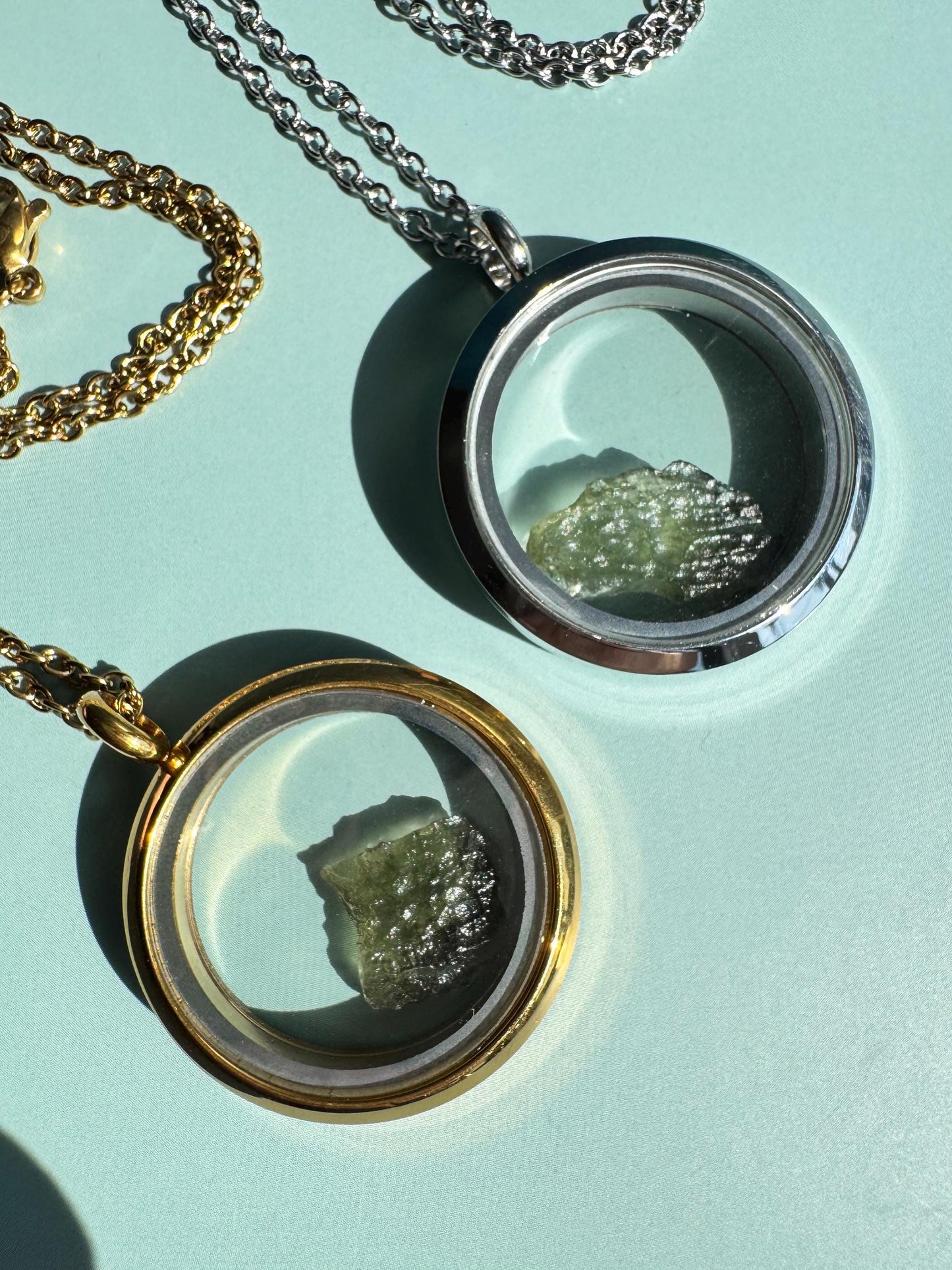Raw Moldavite with Locket Necklace - You Choose Gold or Silver
