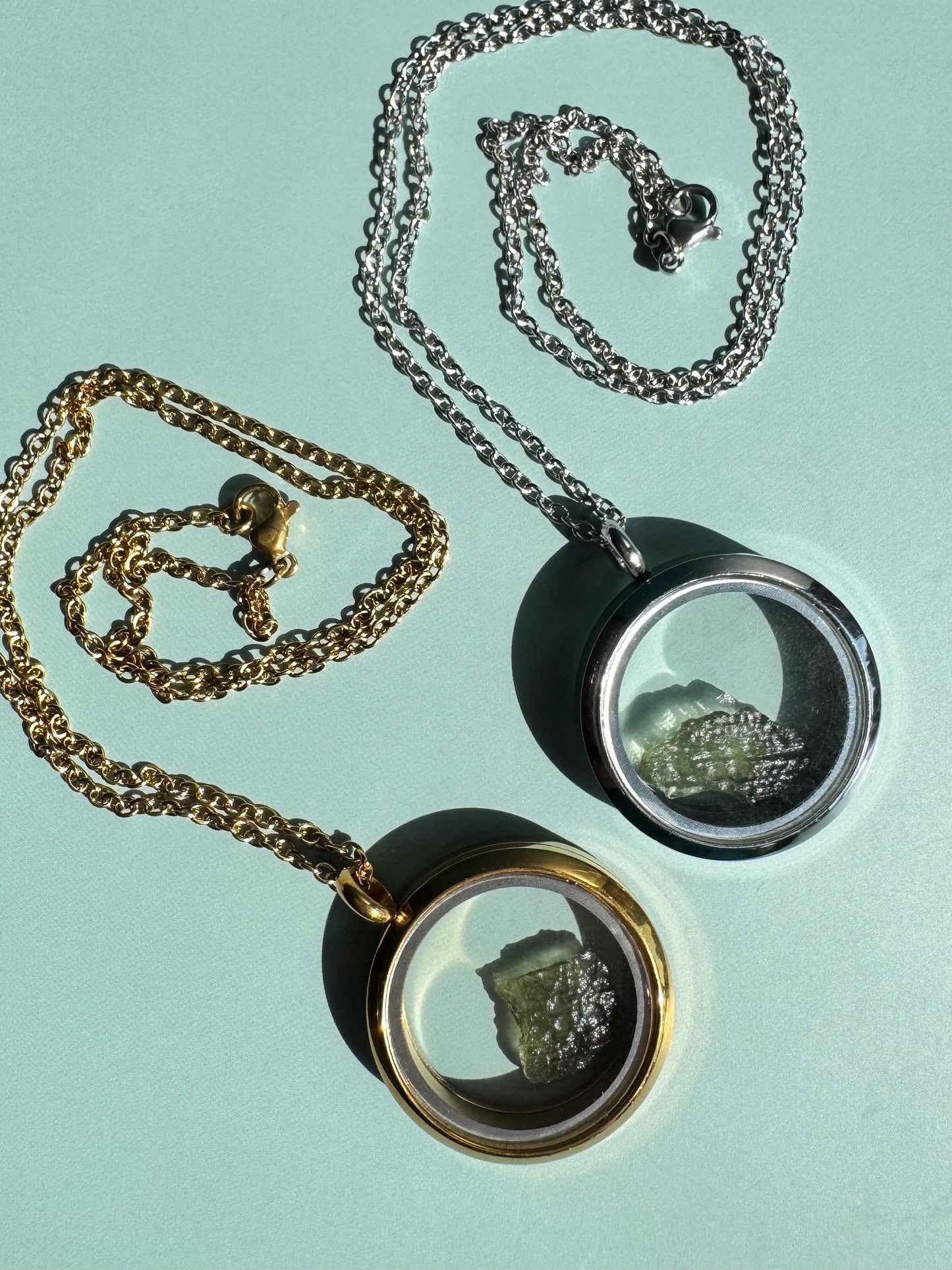 Raw Moldavite with Locket Necklace - You Choose Gold or Silver