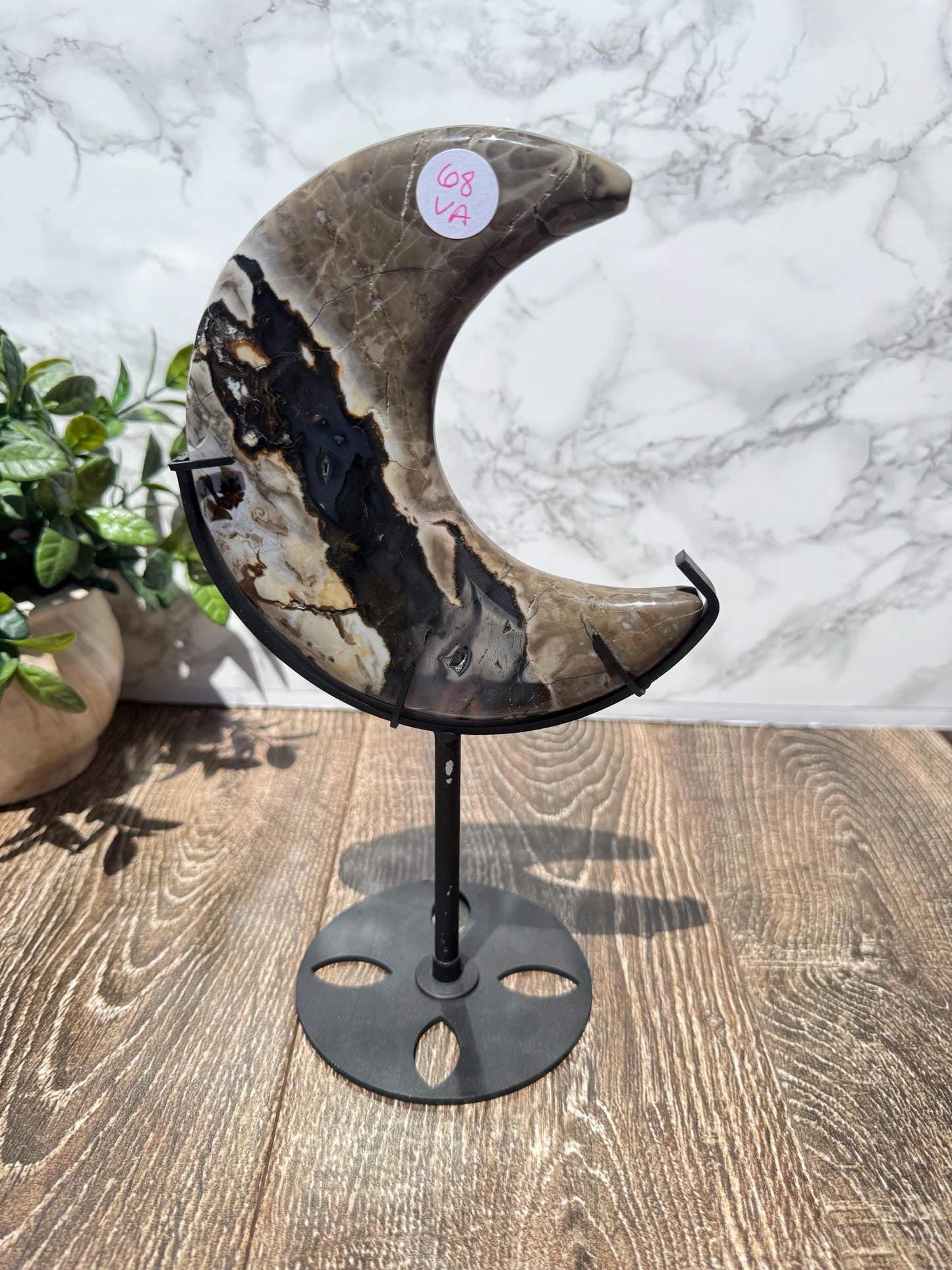 Large Volcano Agate Moon Carving with Stand- UV Reactive