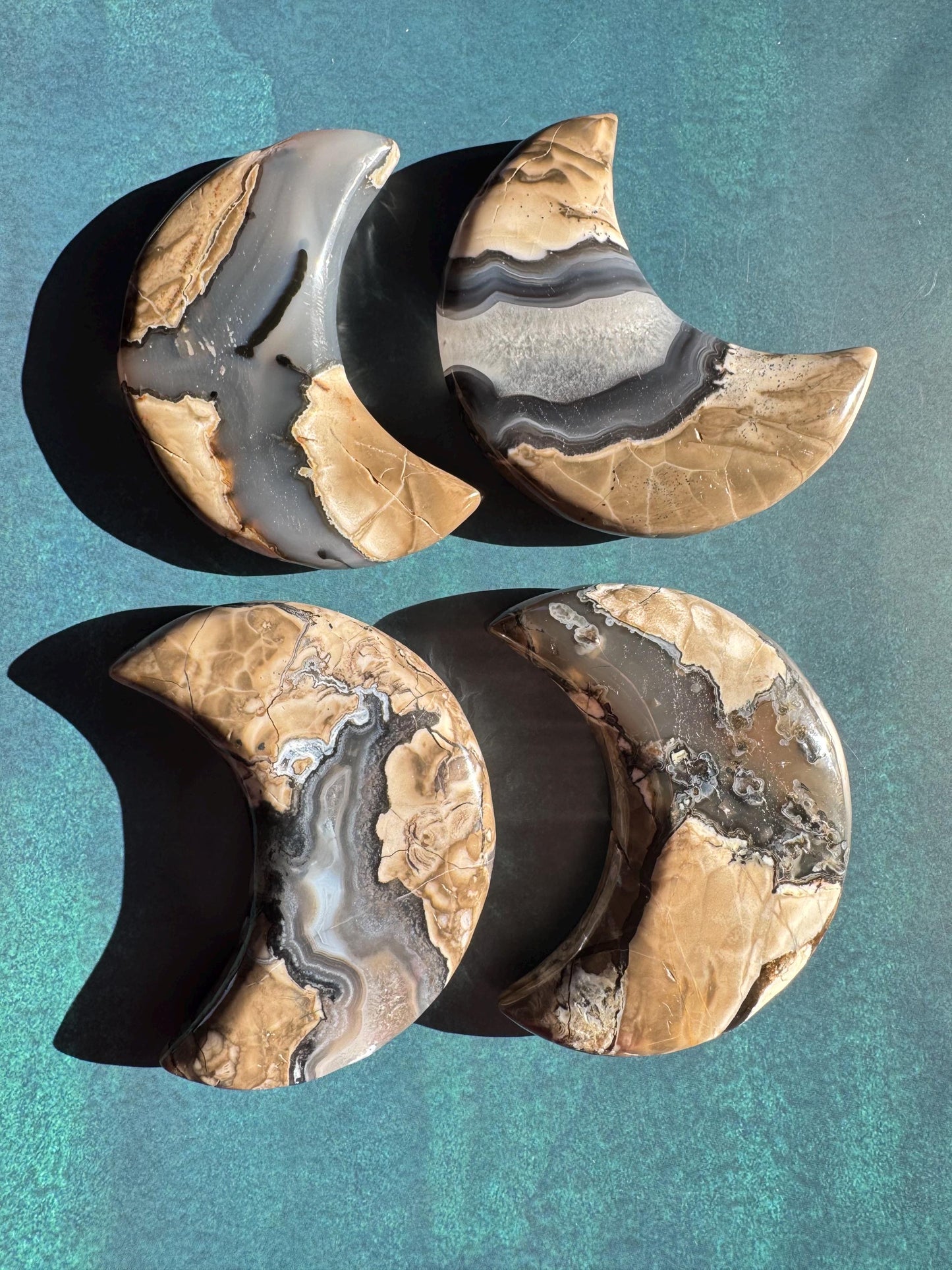 Volcano Agate Moon Carvings - UV Reactive;  YOU CHOOSE