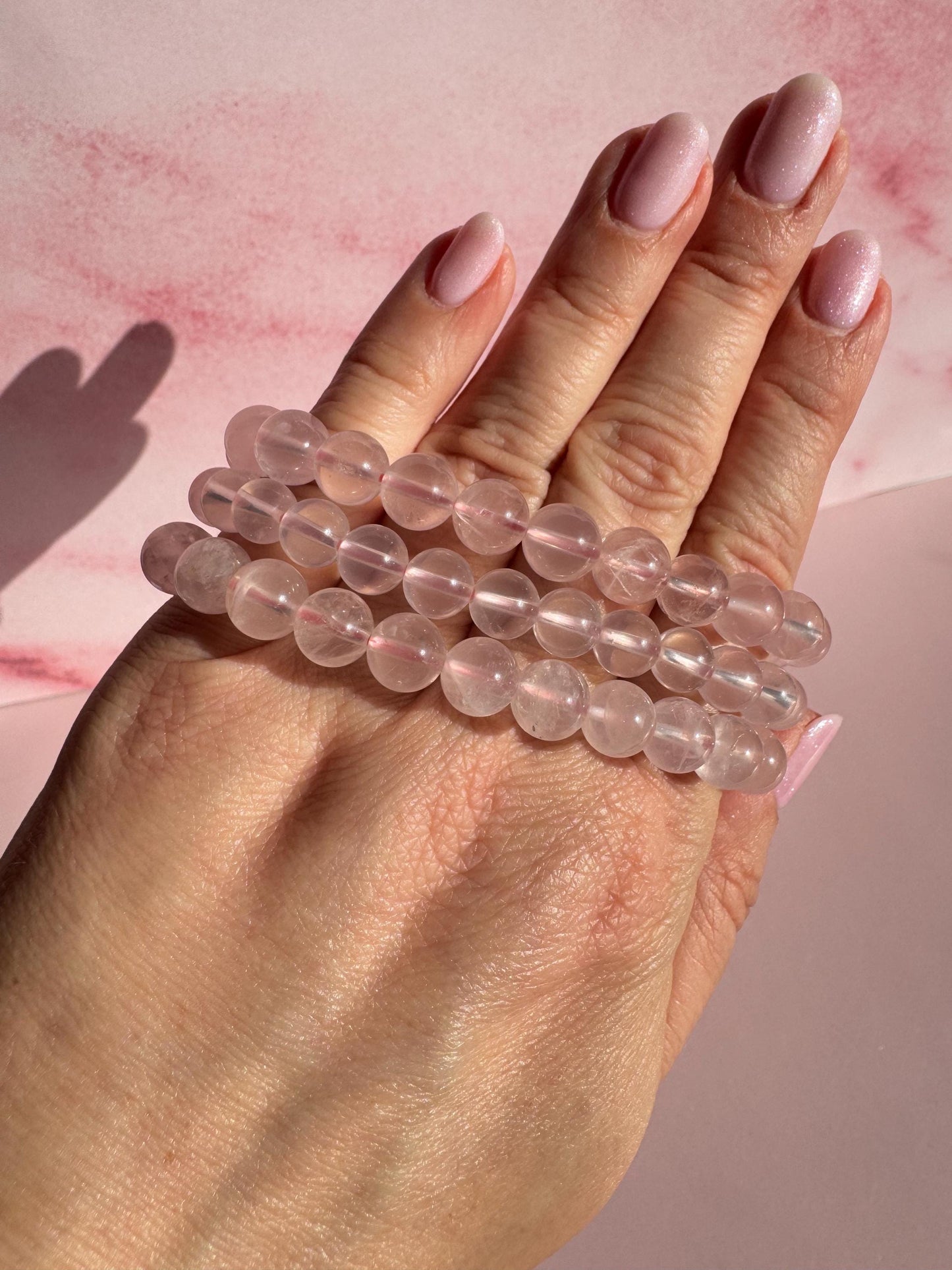 Icy Light Pink Rose Quartz Bracelet; 8mm