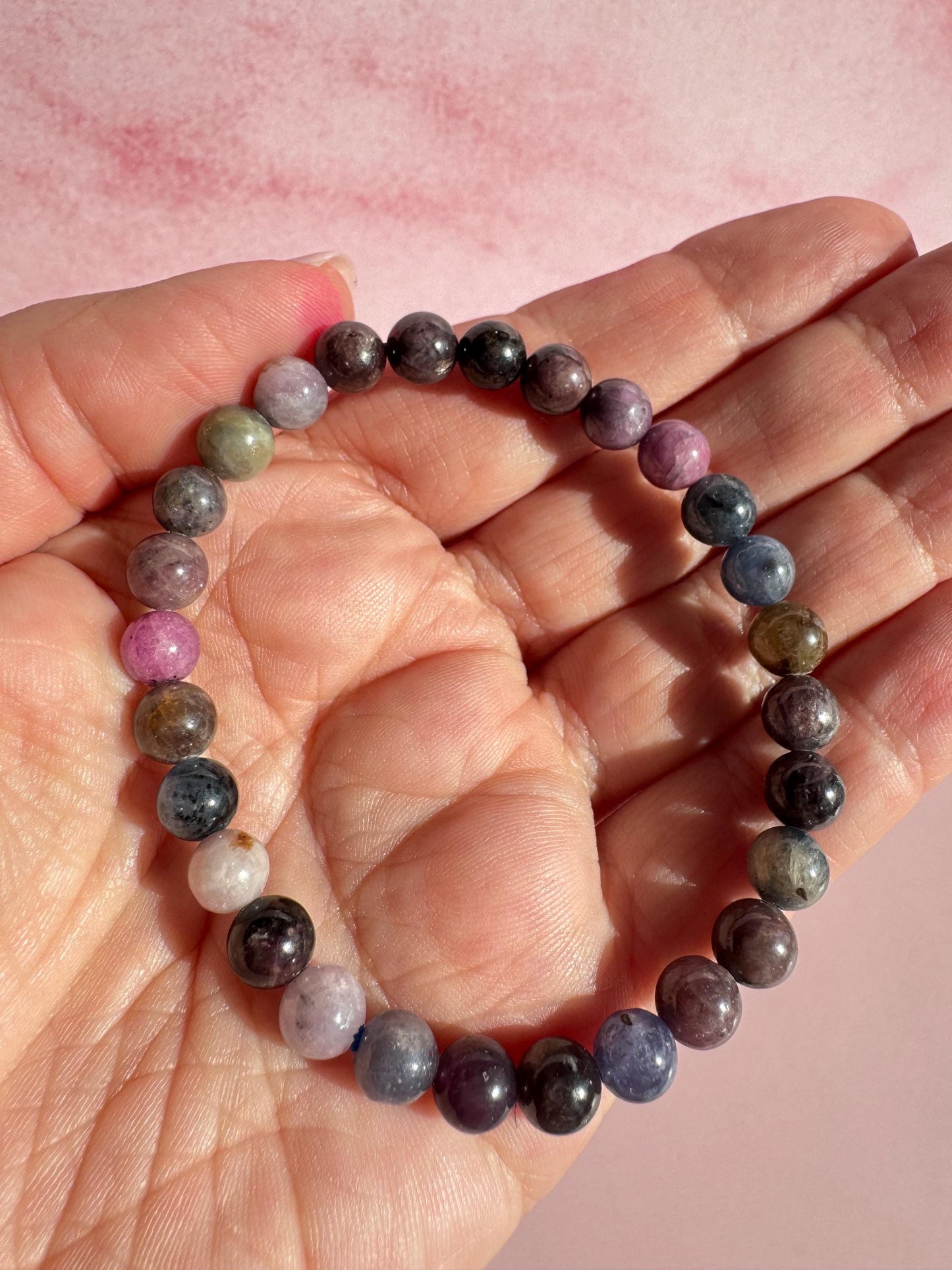 Gorgeous Sapphire Beaded Bracelet; 6mm Stretchy Cord; 6.5" Diameter