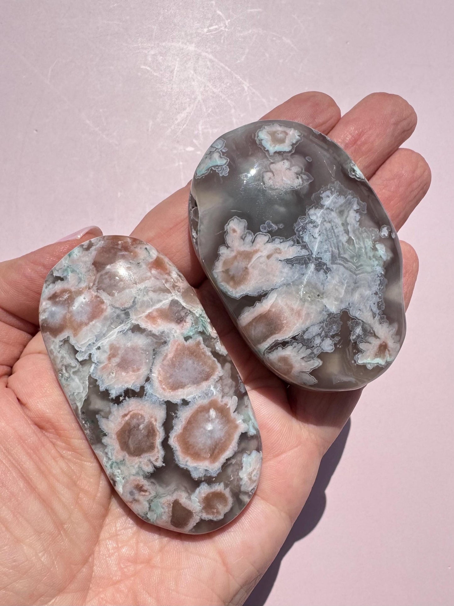 Green Flower Agate Palm Stones - YOU CHOOSE