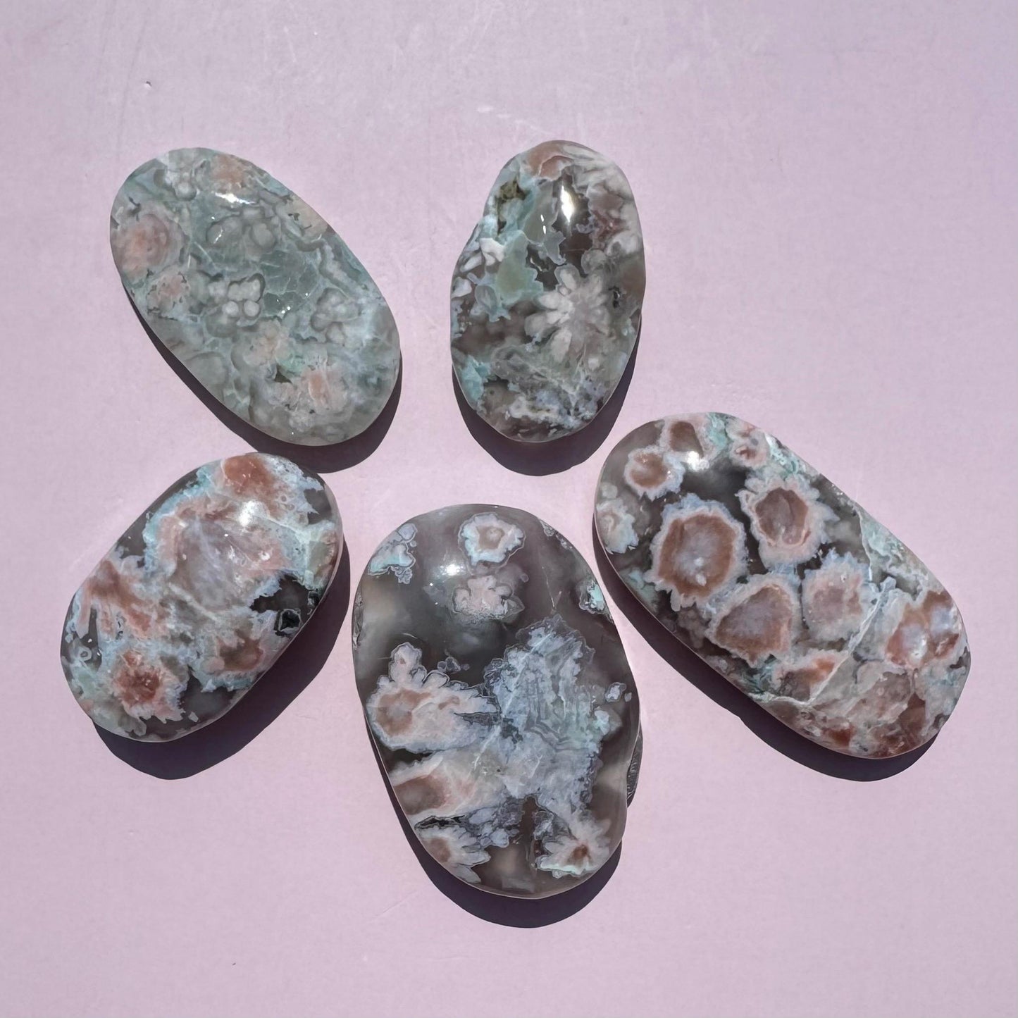 Green Flower Agate Palm Stones - YOU CHOOSE
