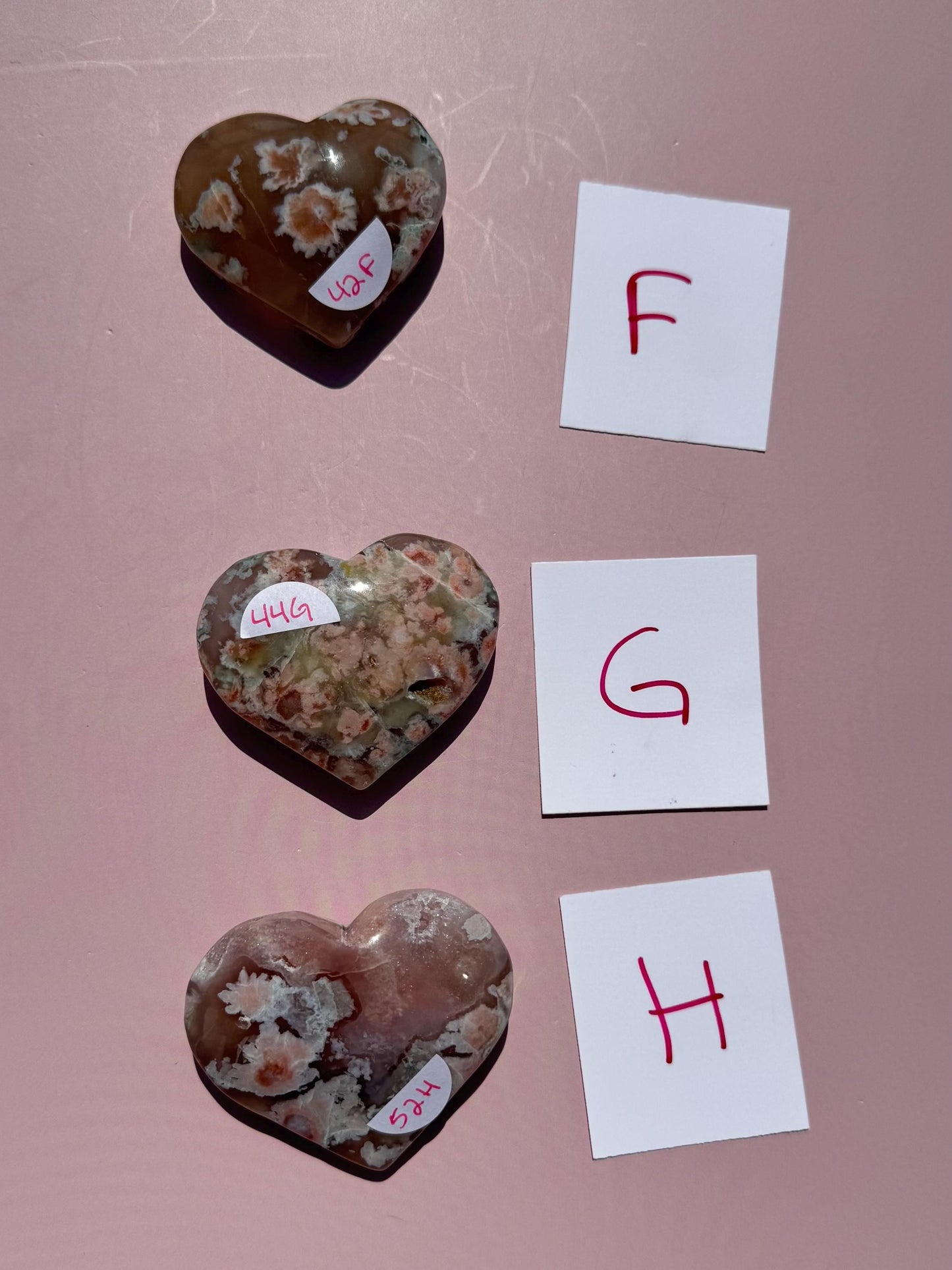 Green Flower Agate Heart Carvings - YOU CHOOSE