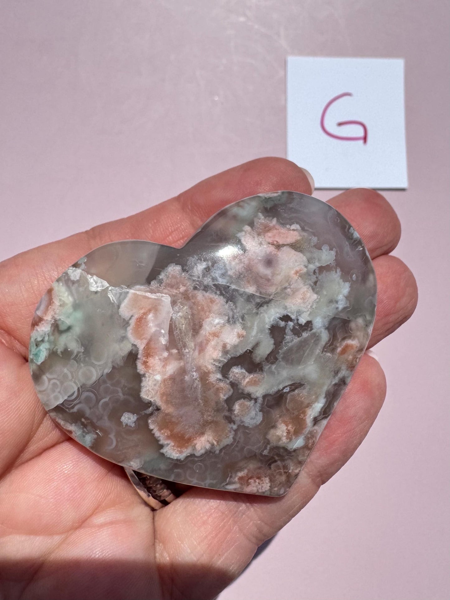 Green Flower Agate Heart Carvings - YOU CHOOSE