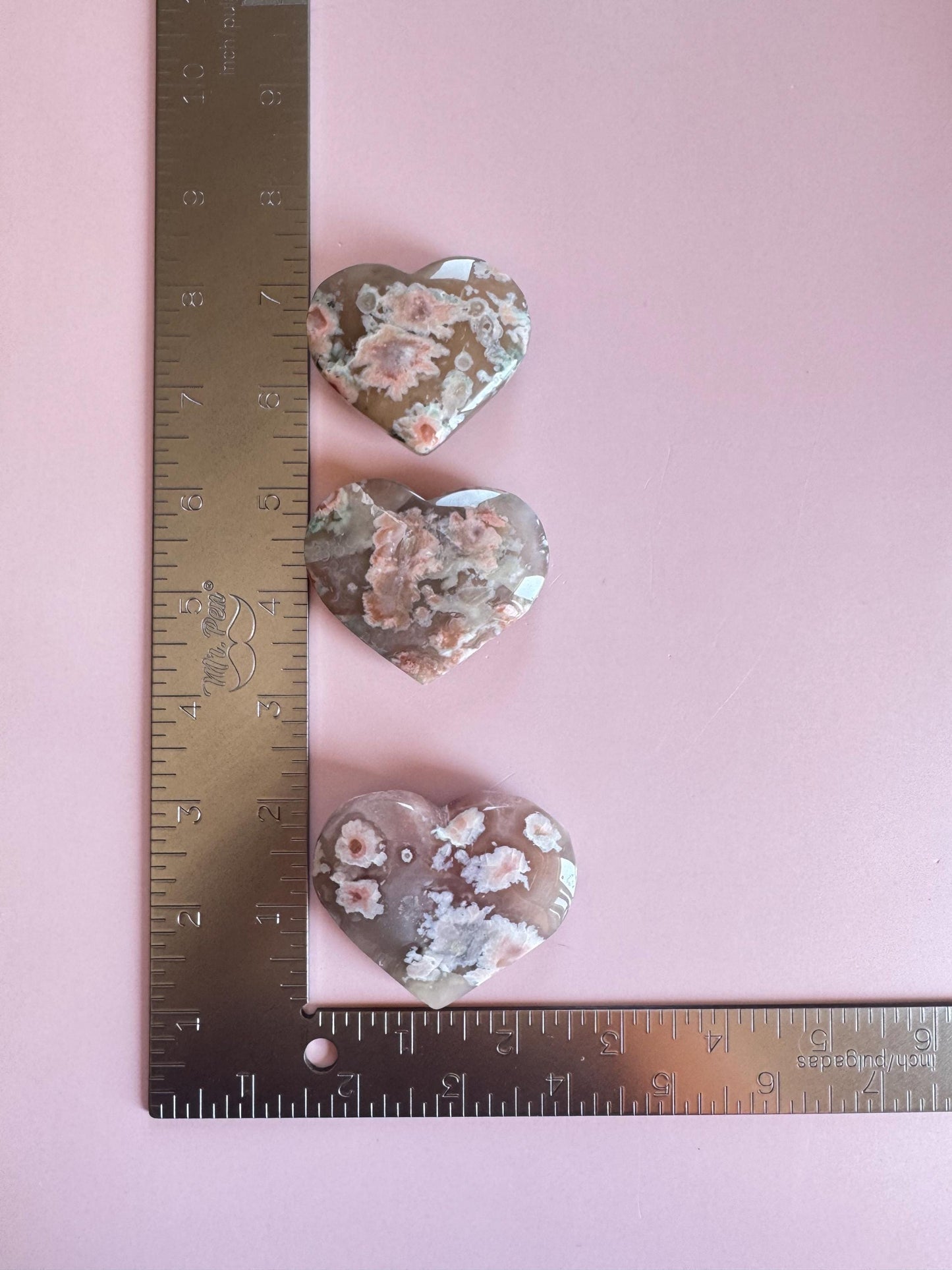 Green Flower Agate Heart Carvings - YOU CHOOSE