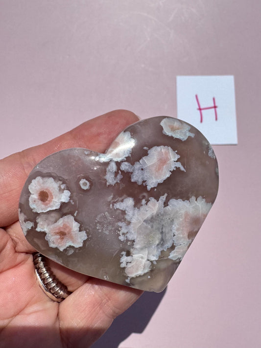 Green Flower Agate Heart Carvings - YOU CHOOSE