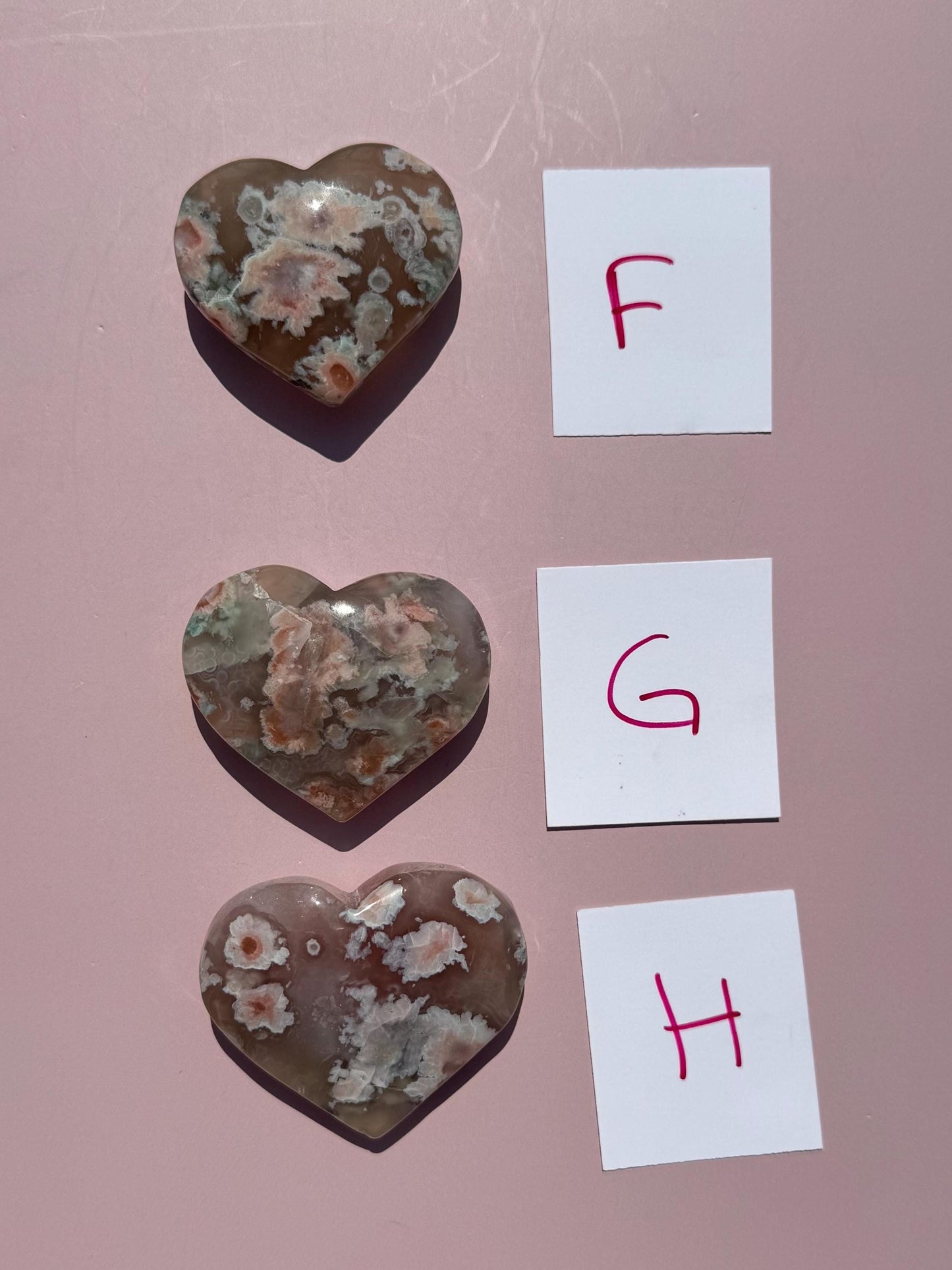 Green Flower Agate Heart Carvings - YOU CHOOSE