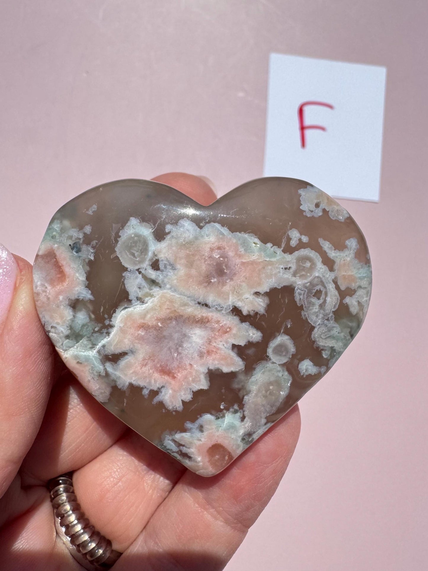 Green Flower Agate Heart Carvings - YOU CHOOSE