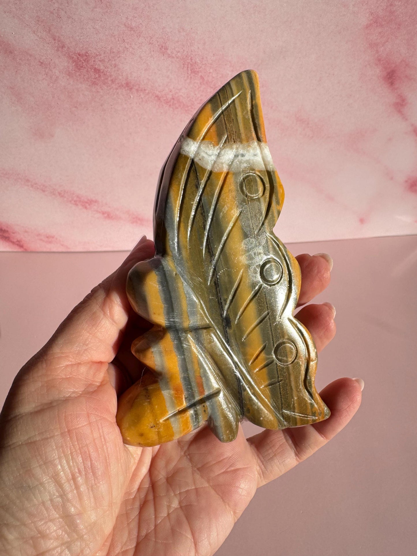 Yellow and Black Bumblebee Jasper Fairy Carving