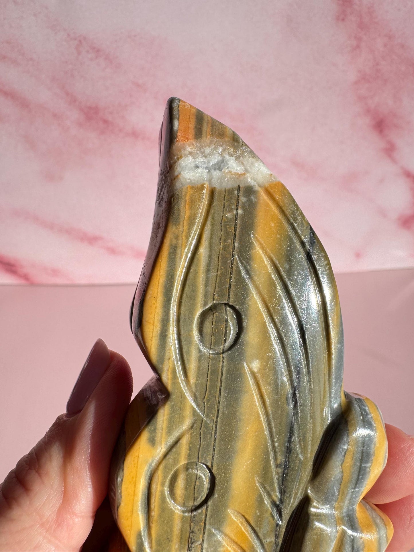Yellow and Black Bumblebee Jasper Fairy Carving