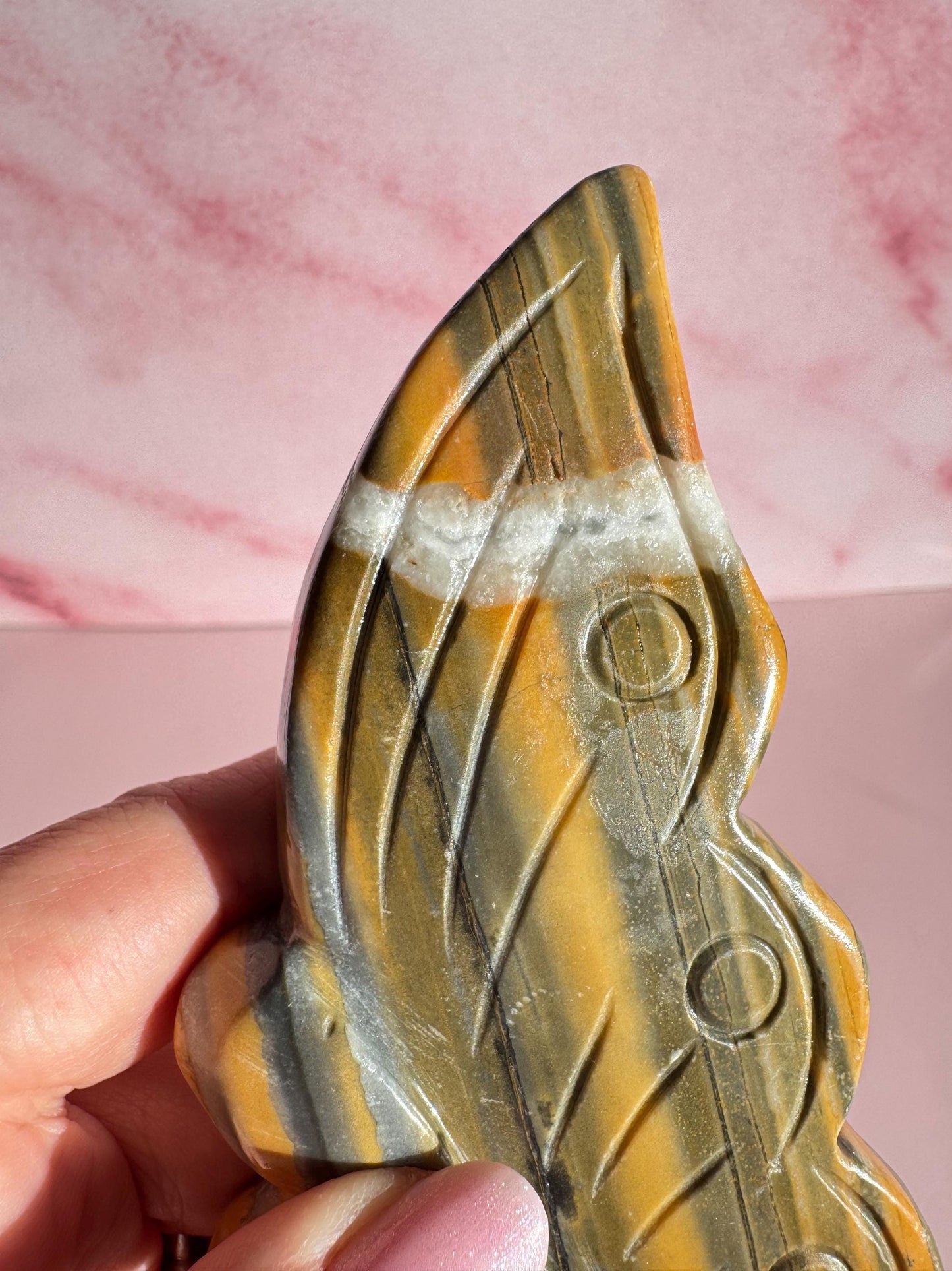 Yellow and Black Bumblebee Jasper Fairy Carving