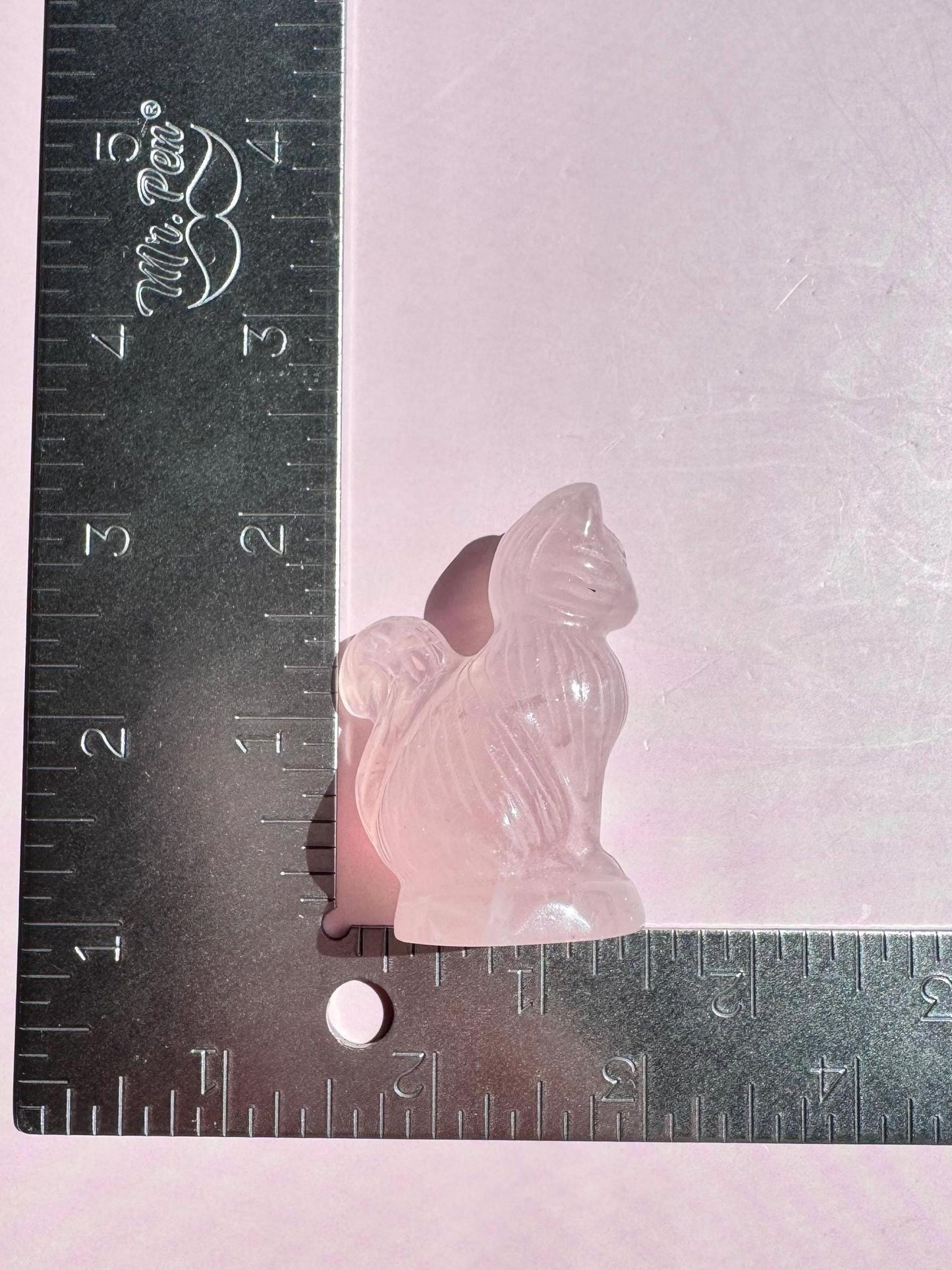 Rose Quartz Curly Tail Cat Carving, Pink Crystal Kitty, Crystal Gift