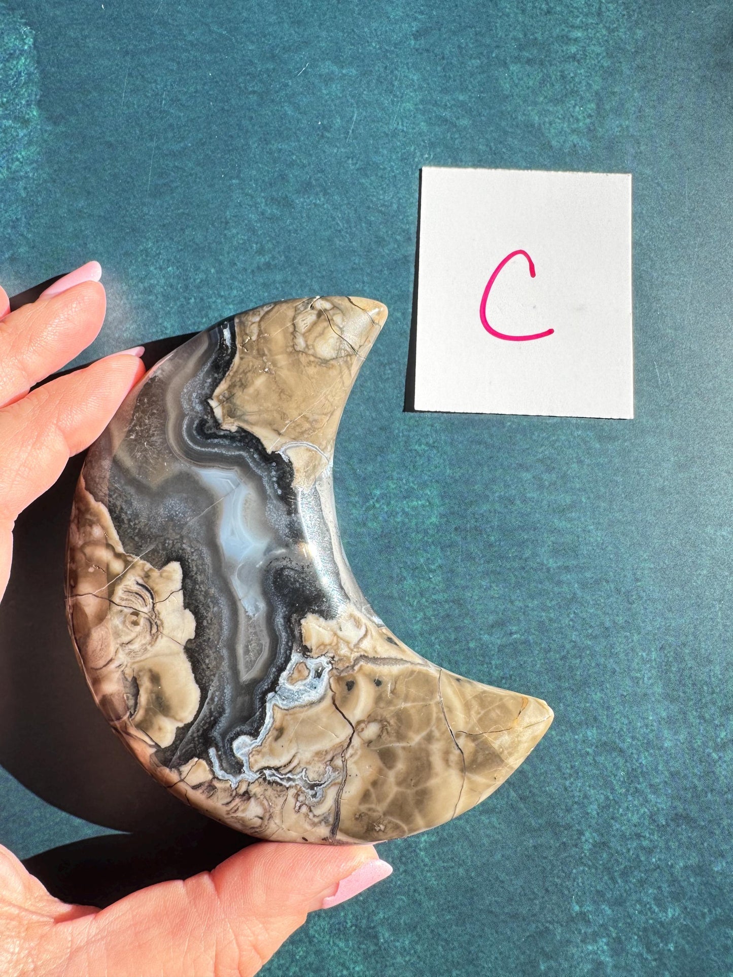 Volcano Agate Moon Carvings - UV Reactive;  YOU CHOOSE