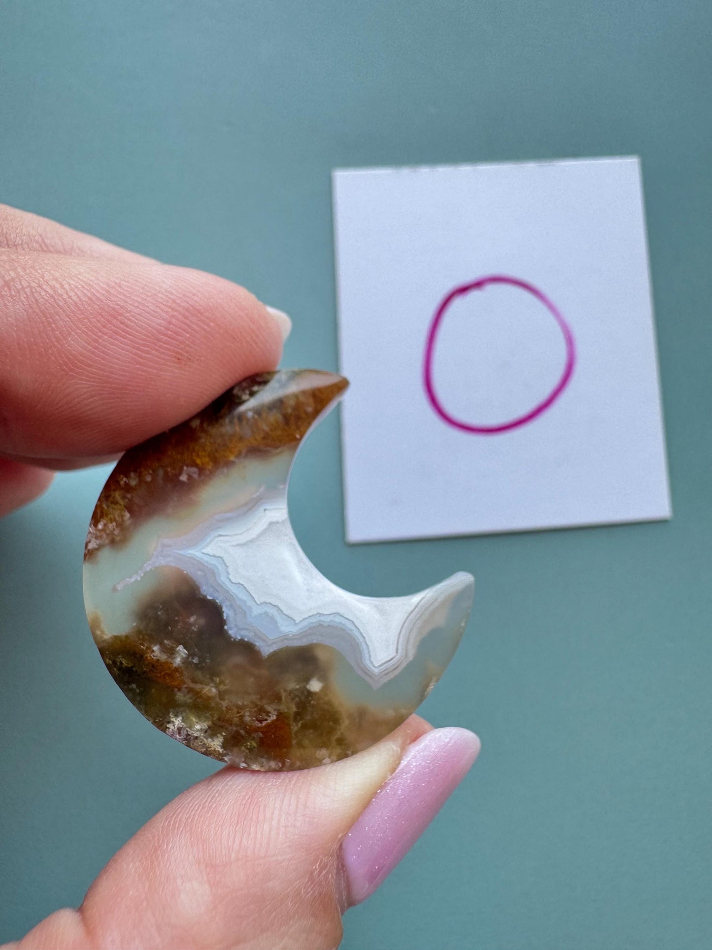 Scenic Moss Agate Moon Cabochons - L through O