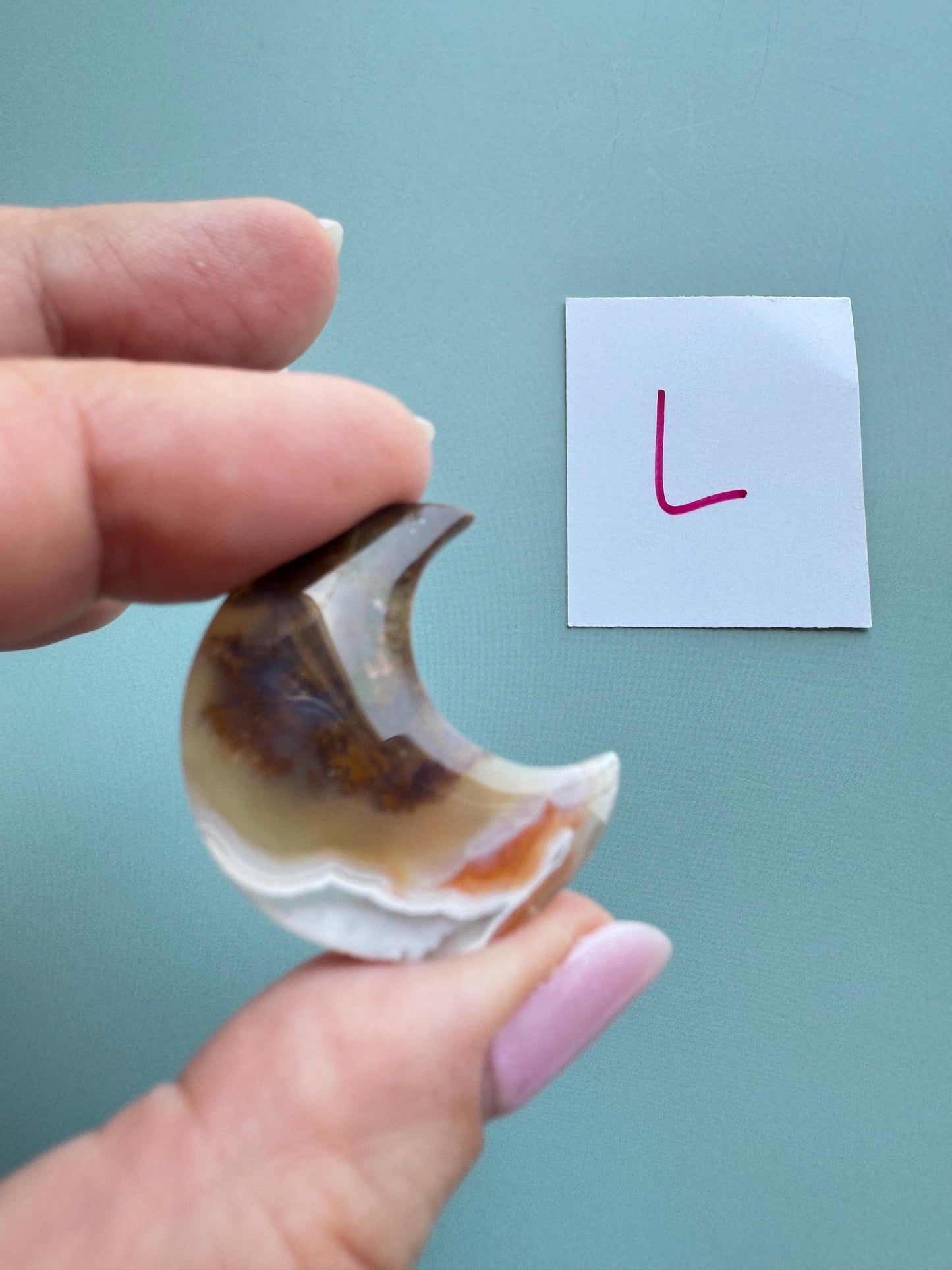 Scenic Moss Agate Moon Cabochons - L through O