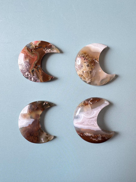 Scenic Moss Agate Moon Cabochons - P through S