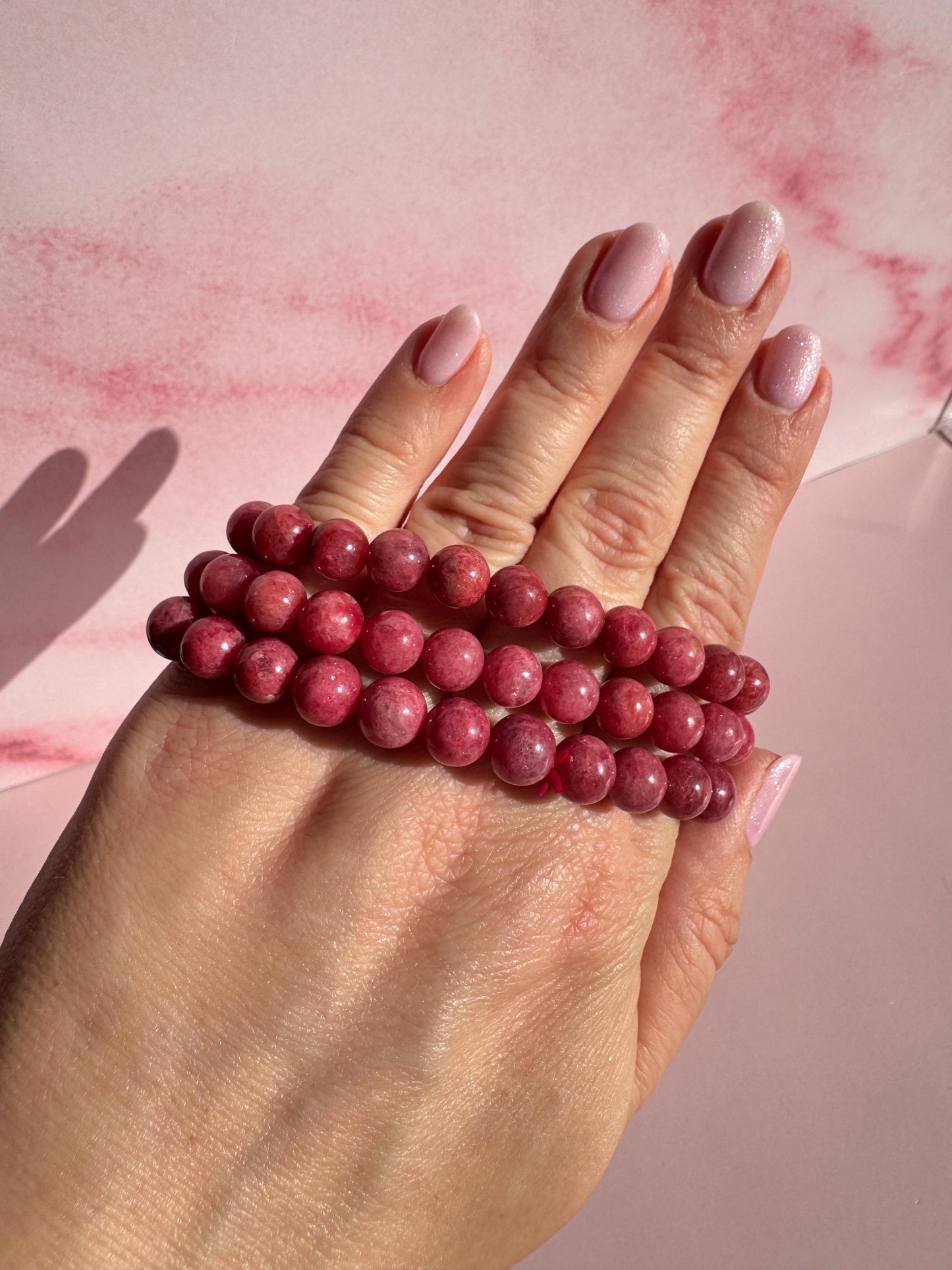 Rhodonite Beaded Bracelet; 8mm Stretchy Cord; 6.25" Diameter