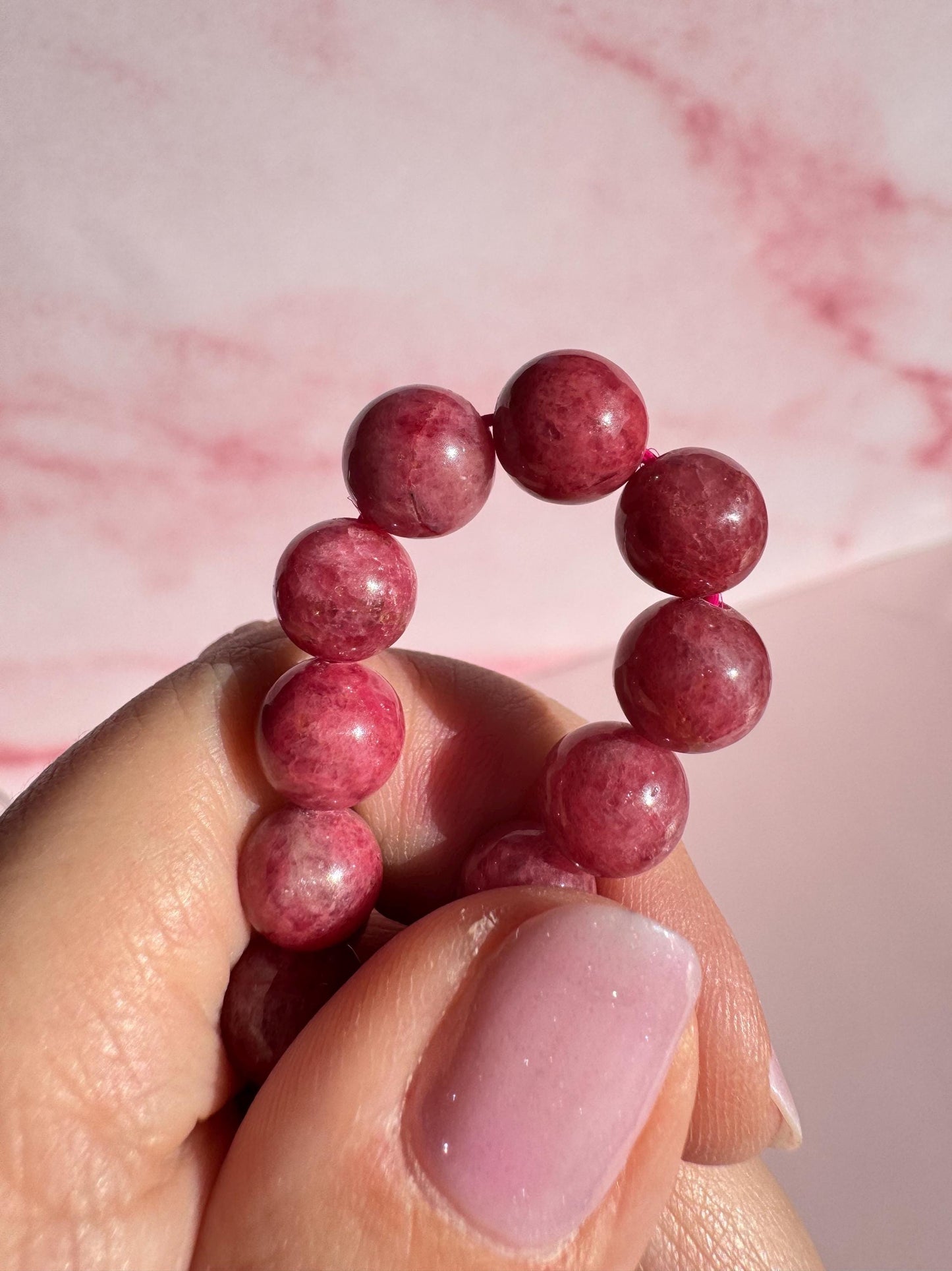 Rhodonite Beaded Bracelet; 8mm Stretchy Cord; 6.25" Diameter
