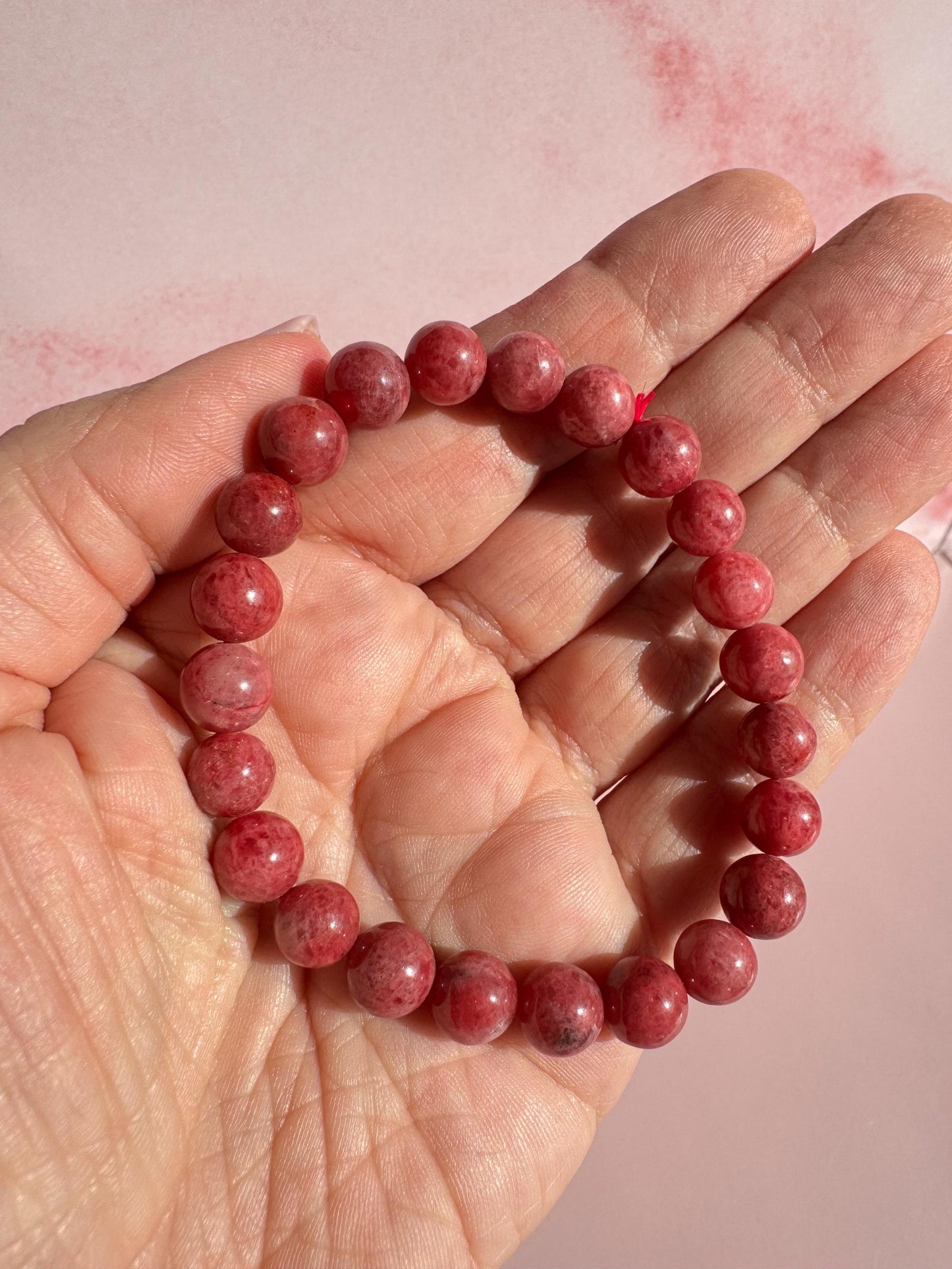Rhodonite Beaded Bracelet; 8mm Stretchy Cord; 6.25" Diameter