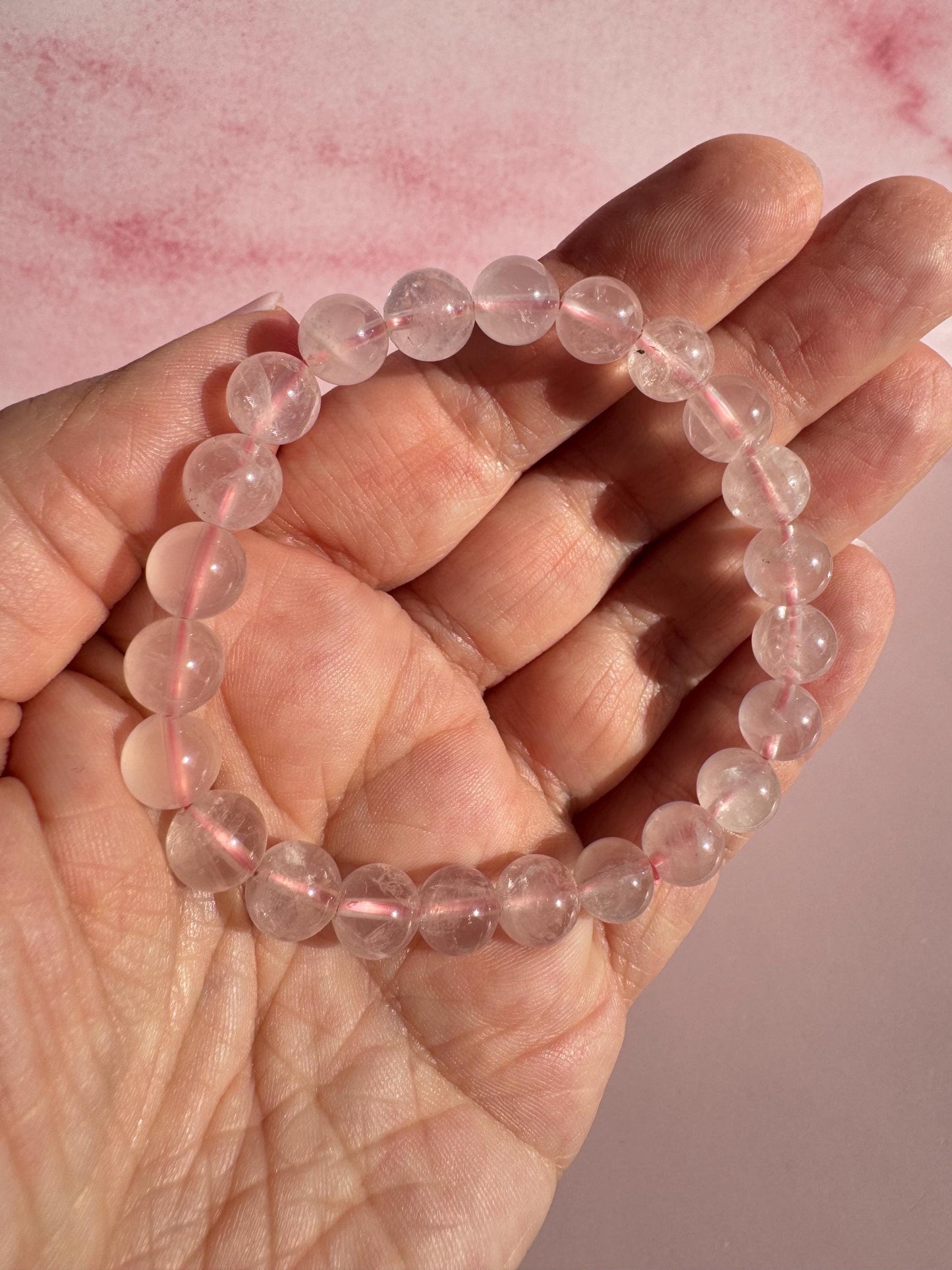 Icy Light Pink Rose Quartz Bracelet; 8mm