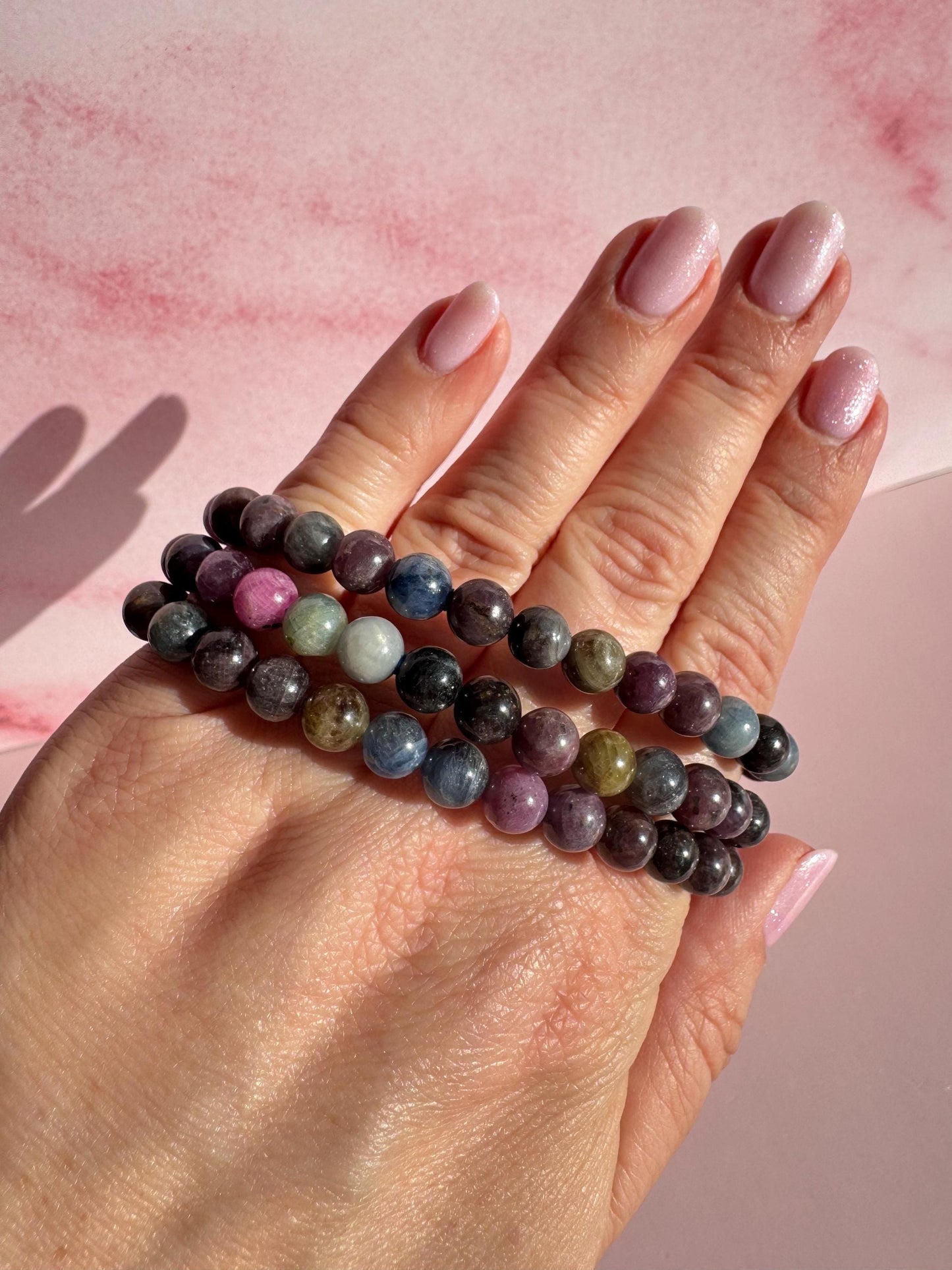 Gorgeous Sapphire Beaded Bracelet; 6mm Stretchy Cord; 6.5" Diameter