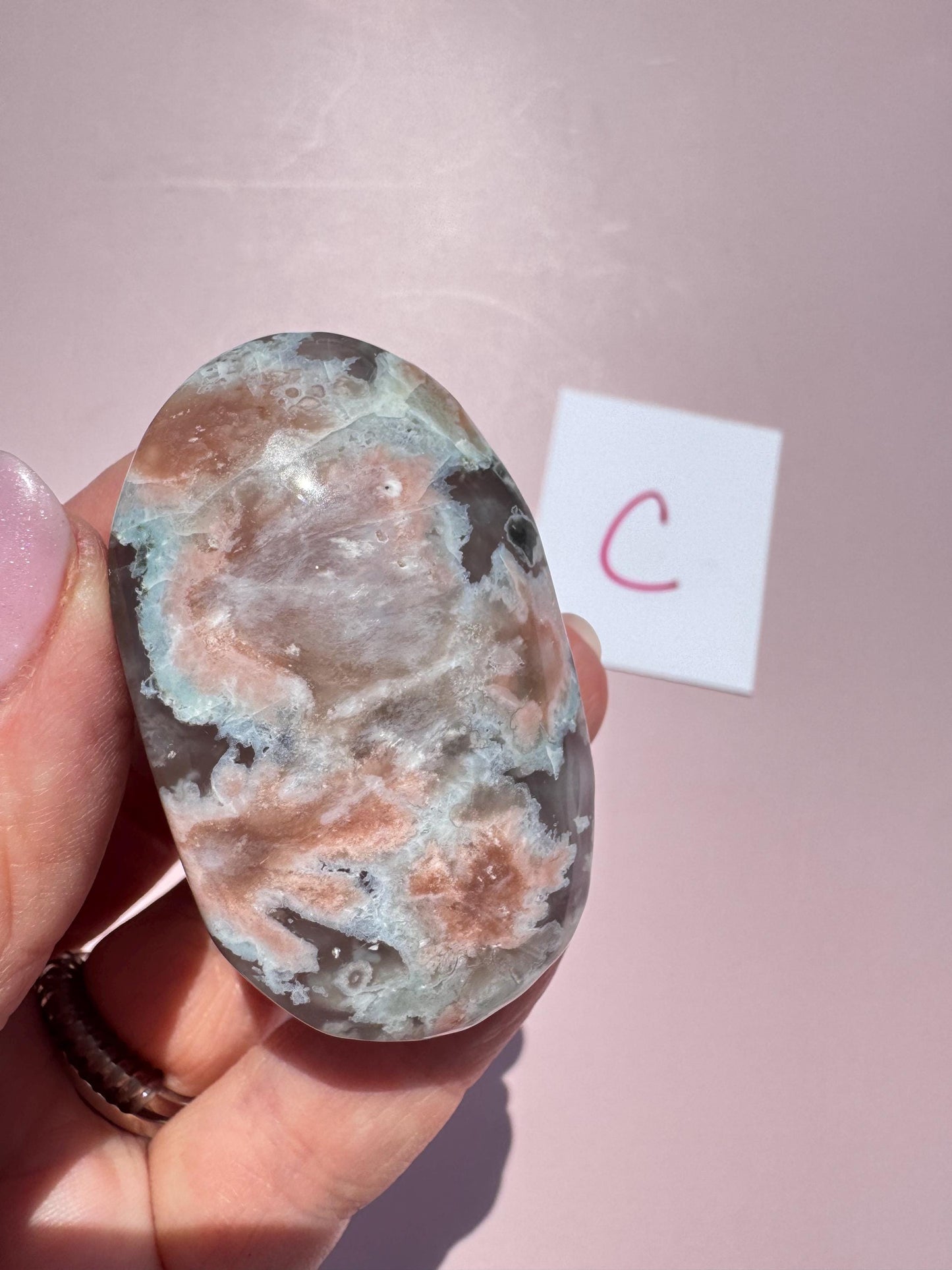 Green Flower Agate Palm Stones - YOU CHOOSE