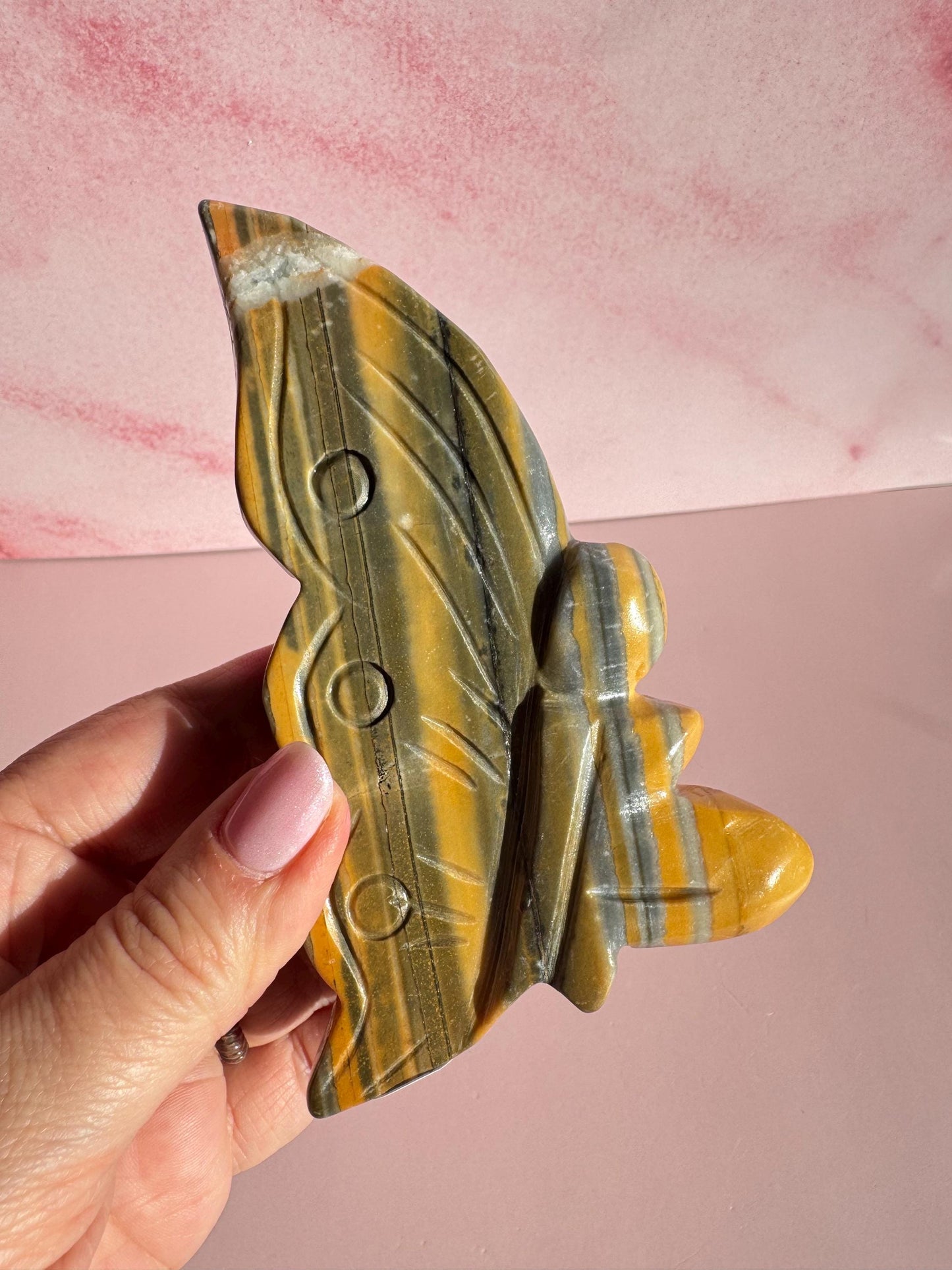 Yellow and Black Bumblebee Jasper Fairy Carving