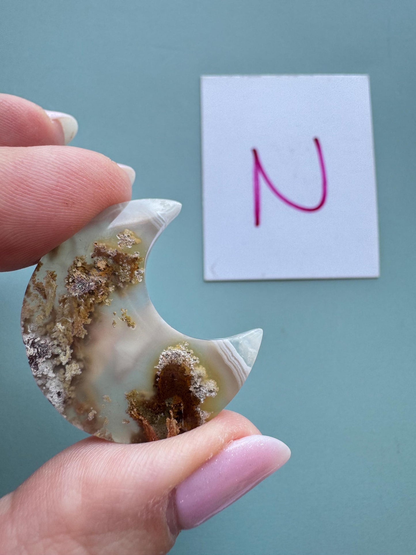 Scenic Moss Agate Moon Cabochons - L through O