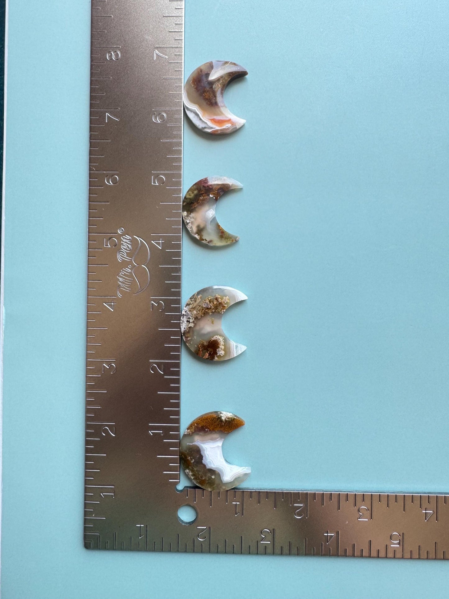 Scenic Moss Agate Moon Cabochons - L through O