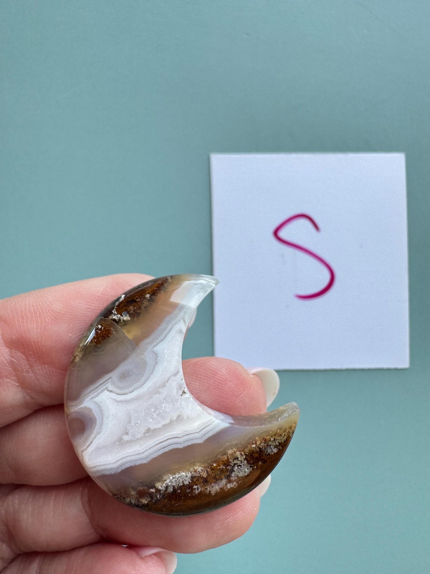 Scenic Moss Agate Moon Cabochons - P through S