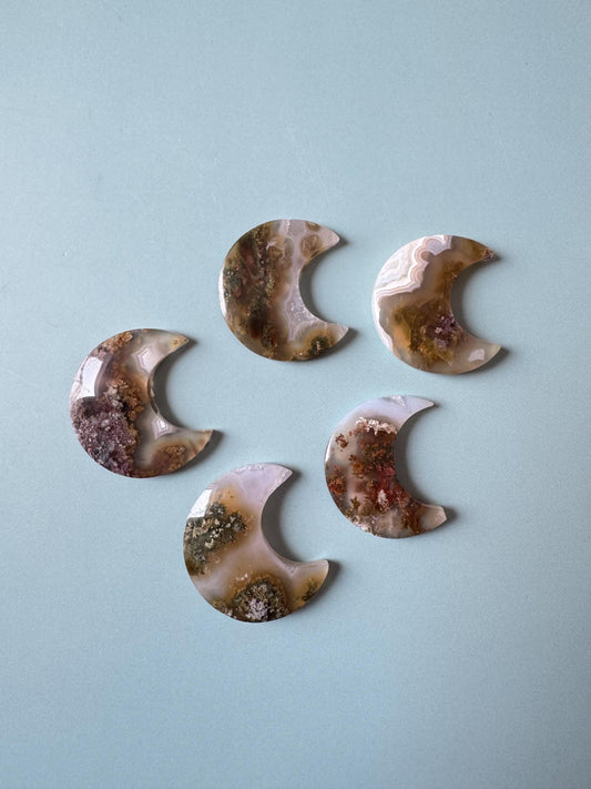 Scenic Moss Agate Moon Cabochons - YOU CHOOSE - Material from Indonesia - Set 2