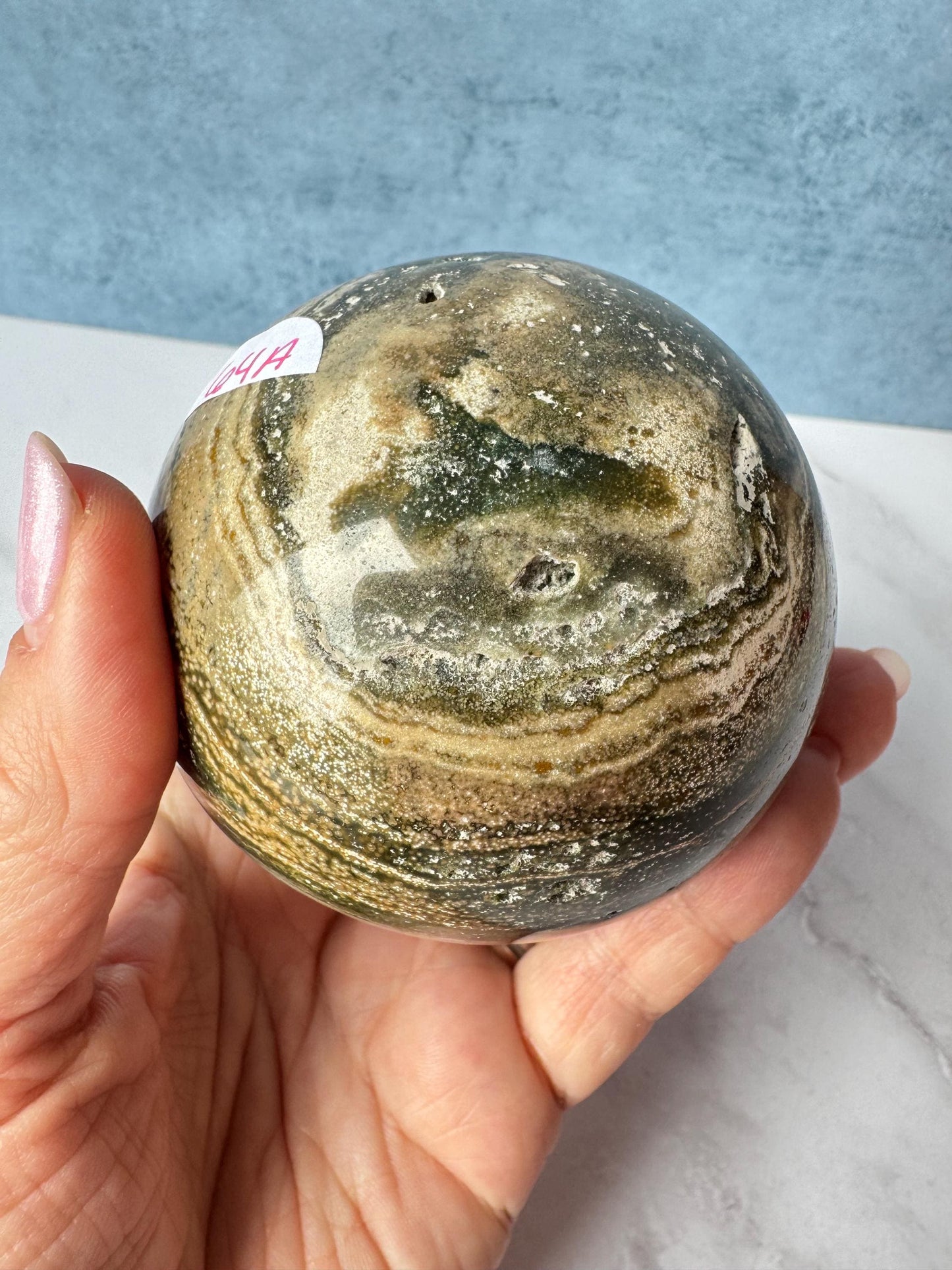 Blue and Green Sea Jasper Sphere (ITEM A) - 74 mm diameter - From Madagascar