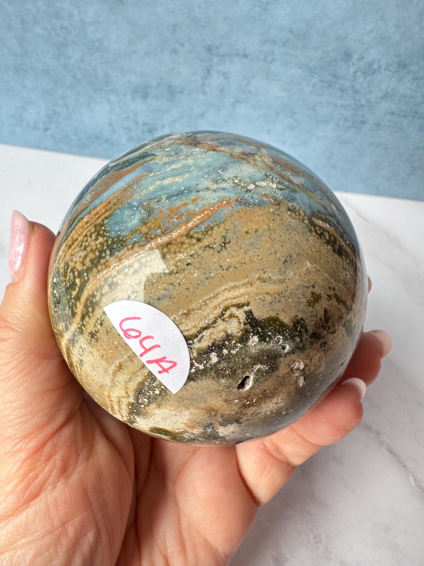 Blue and Green Sea Jasper Sphere (ITEM A) - 74 mm diameter - From Madagascar