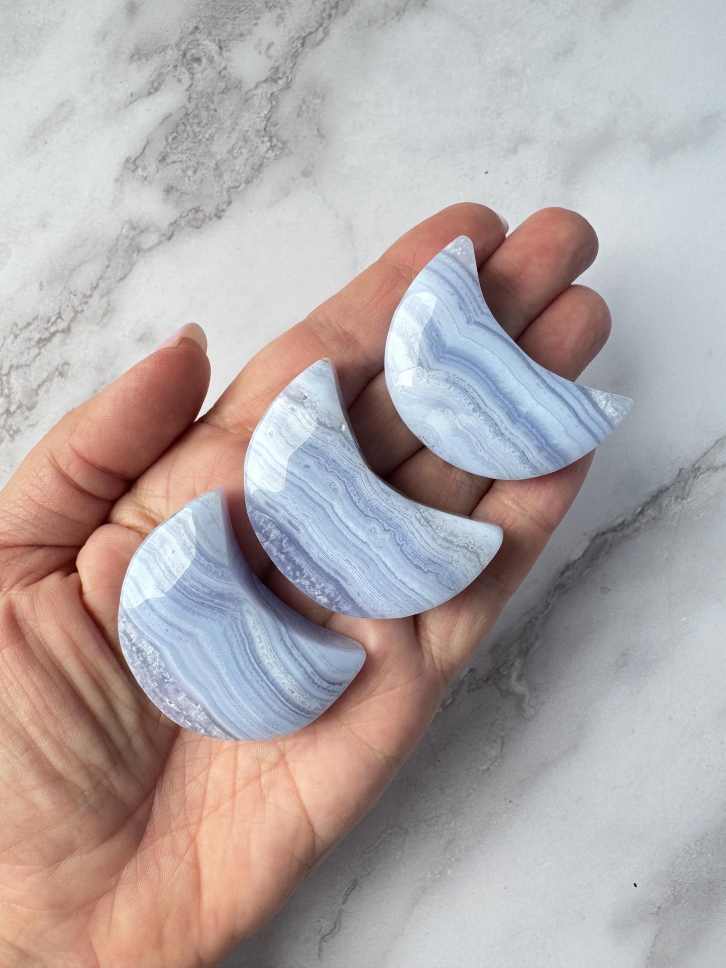Blue Lace Agate Moon Carvings