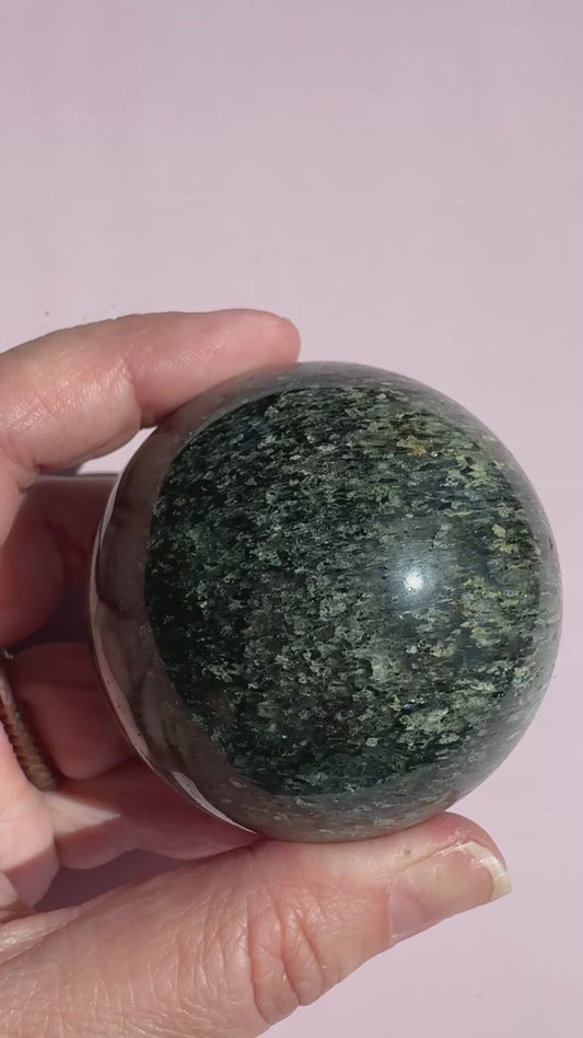 Epidote in Quartz Sphere