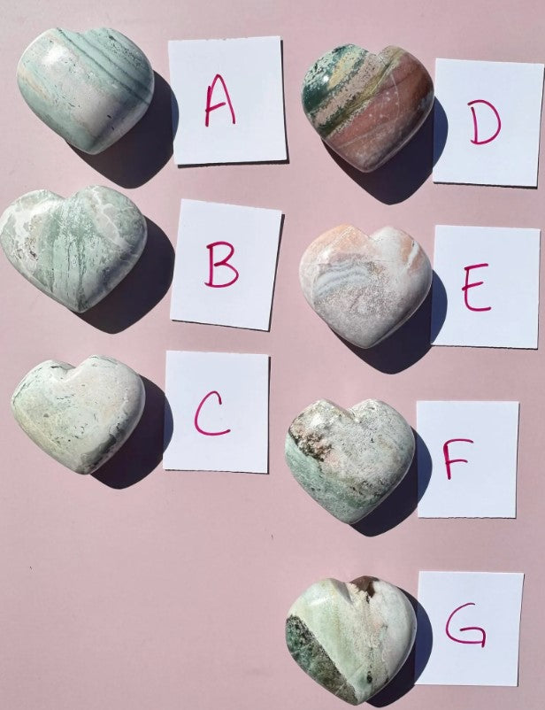 Unicorn Jasper Heart Carvings from India - Set 3