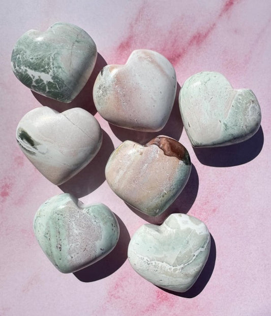 Unicorn Jasper Heart Carvings from India - Set 4